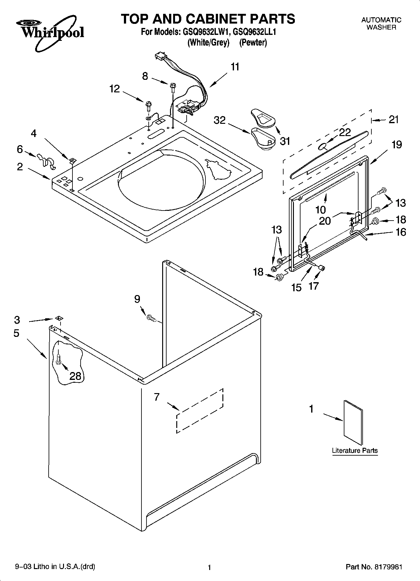 01 - TOP AND CABINET PARTS