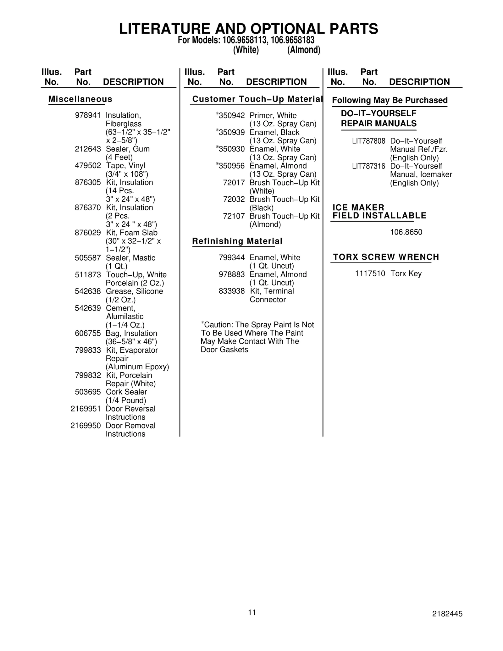 LITERATURE AND OPTIONAL PARTS