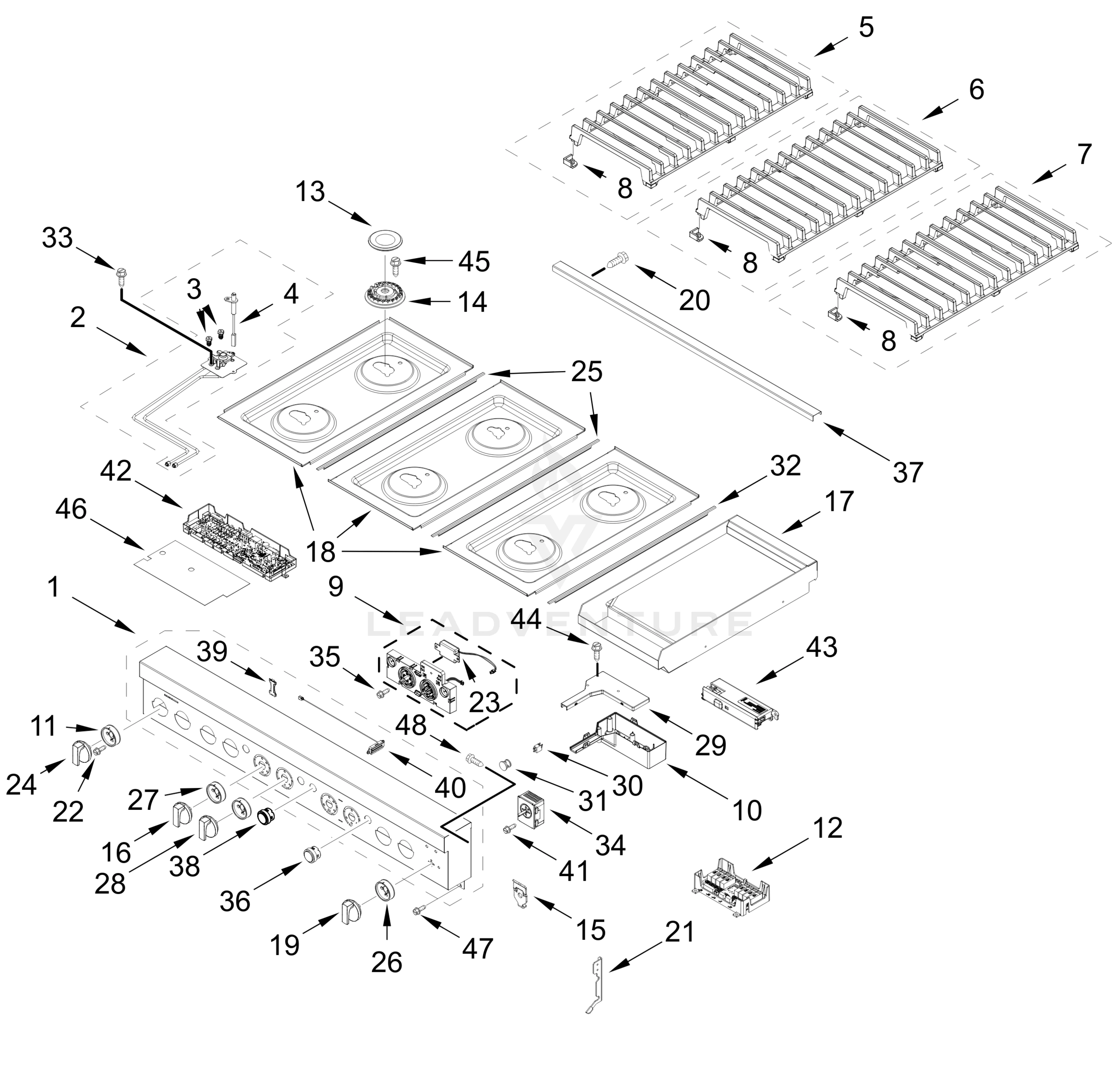 COOKTOP, BURNER AND GRATE PARTS