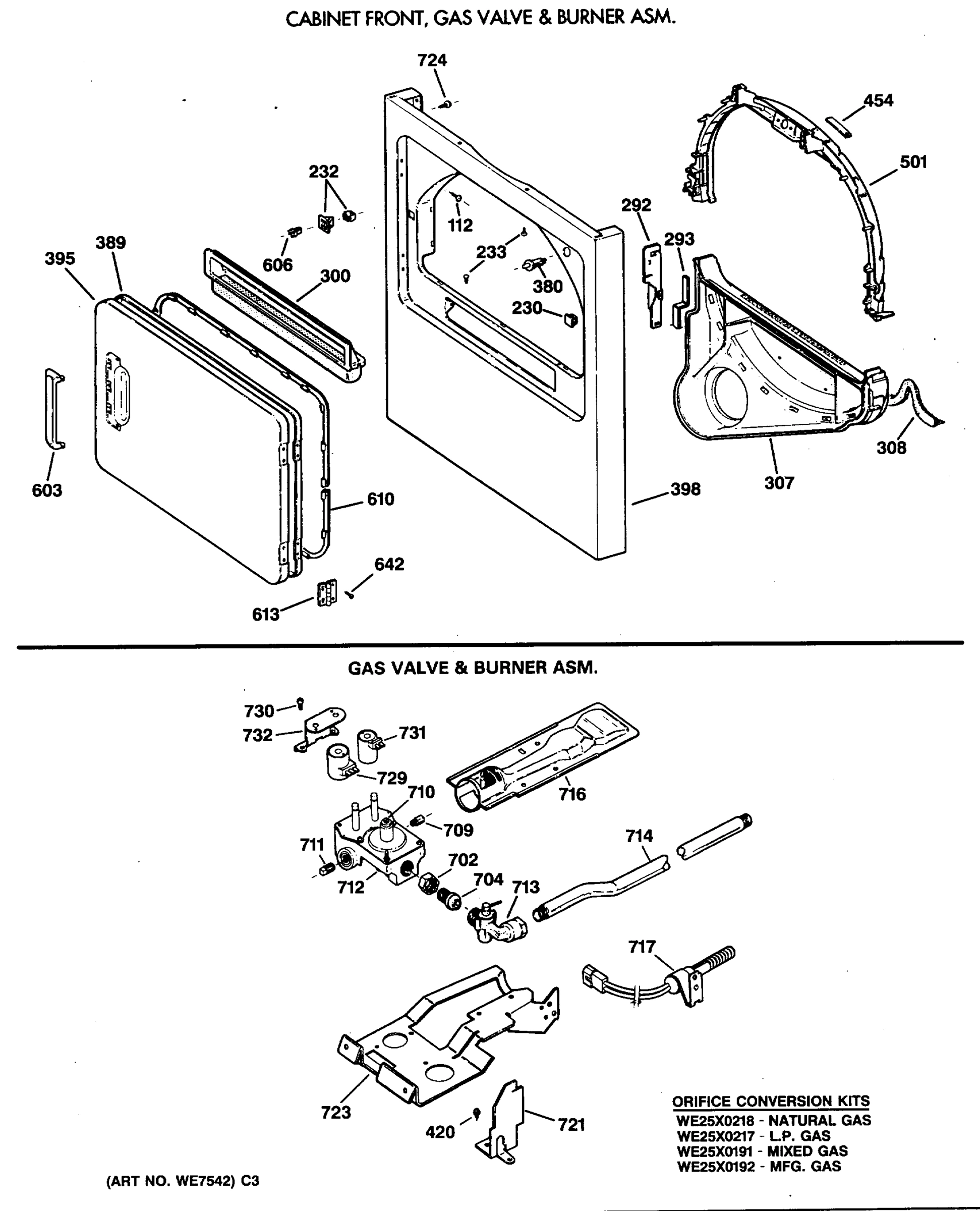 CABINET FRONT, GAS VALVE & BURNER ASM.