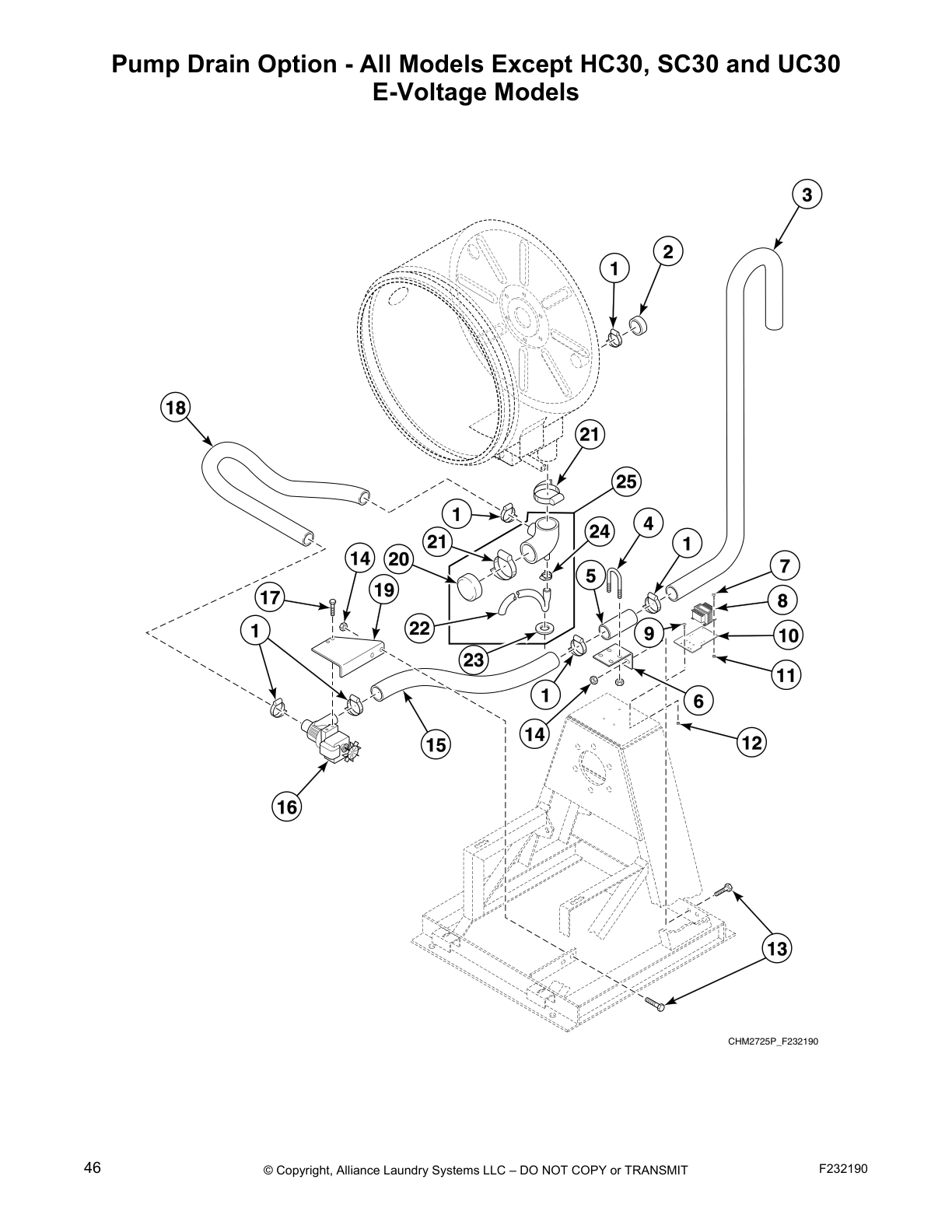 Pump Drain Option - All Models Except HC30, SC30 and UC30
E-Voltage Models