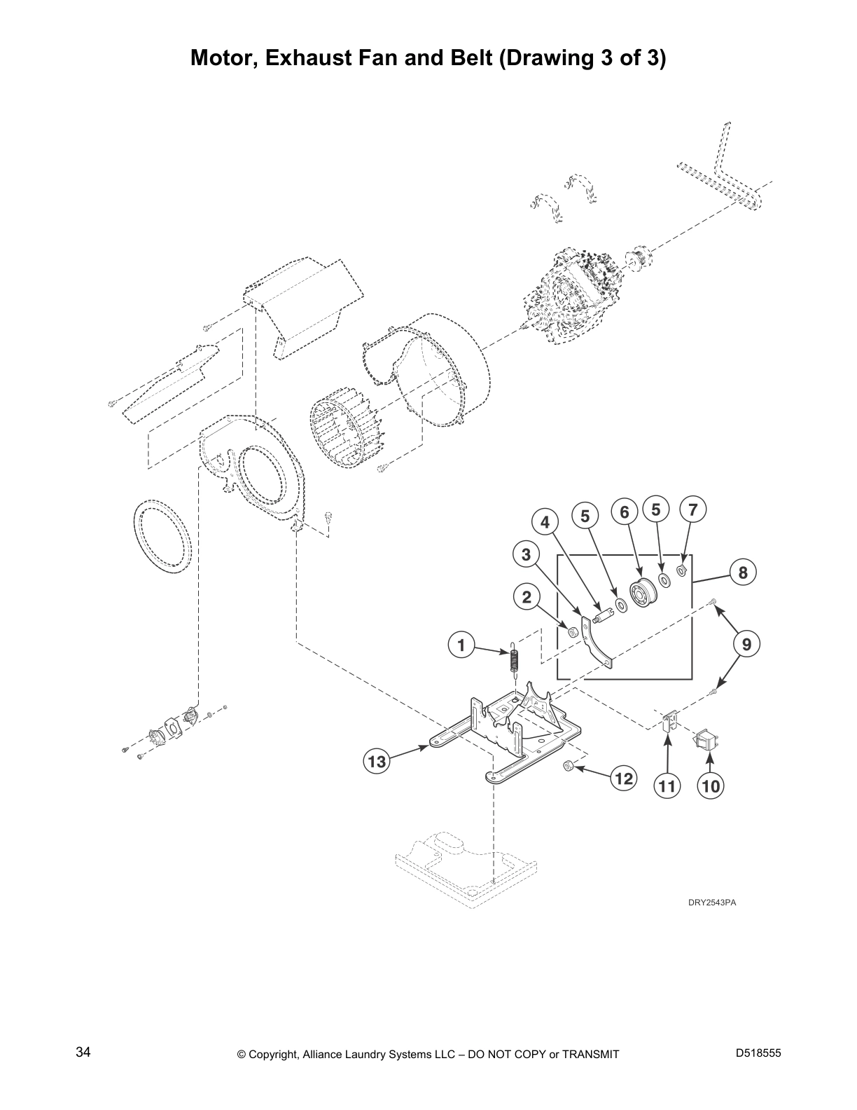 Motor, Exhaust Fan and Belt (Drawing 3 of 3)
