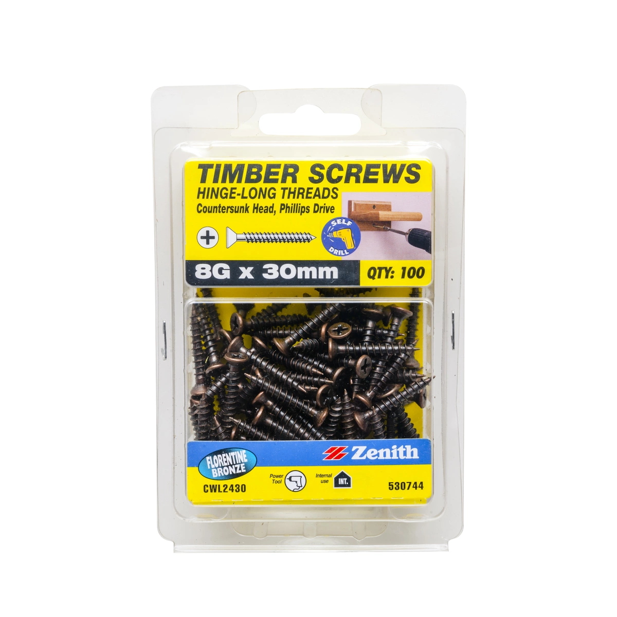 ZENITH® 8G x 30mm Florentine Bronze, Phillips Drive, Timber Screws – Internal Use – 100 Pack