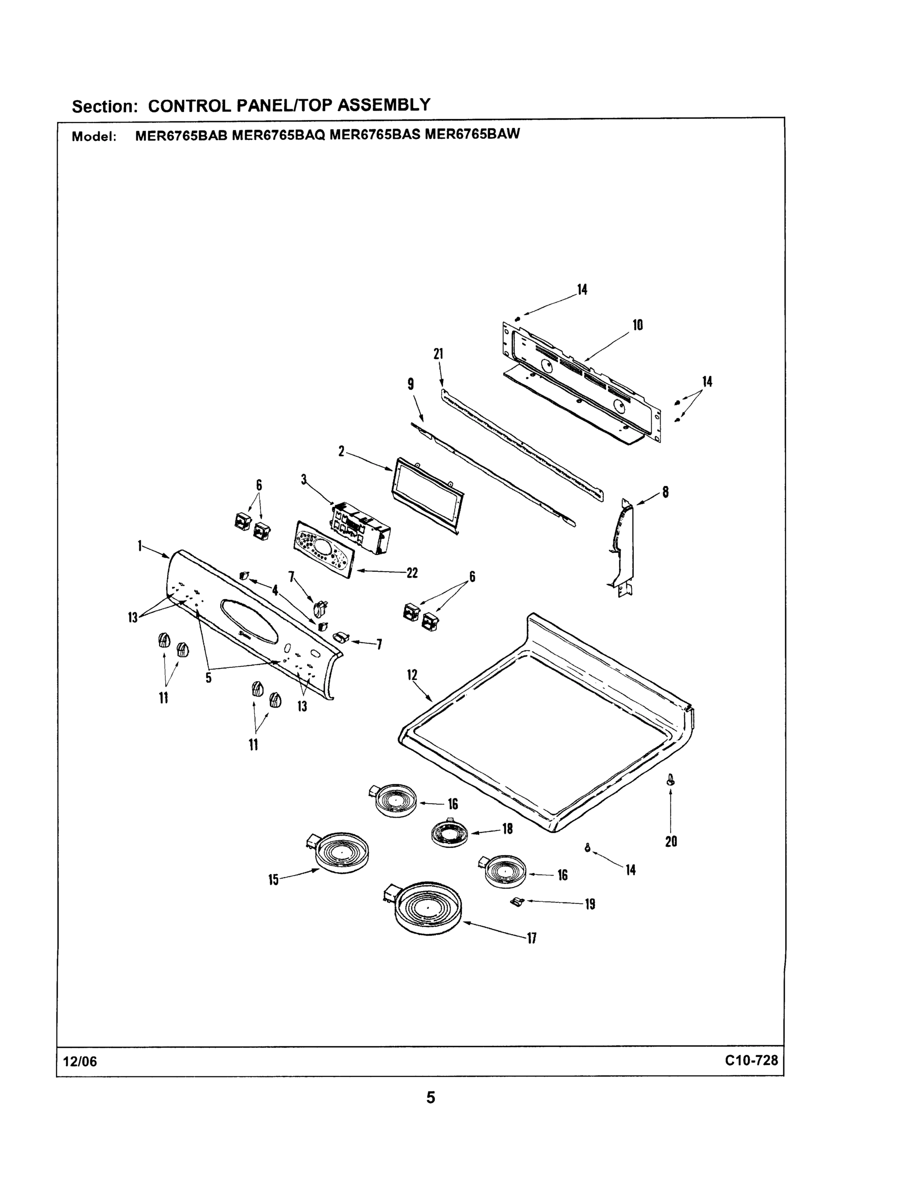 02 - CONTROL PANEL/TOP ASSEMBLY