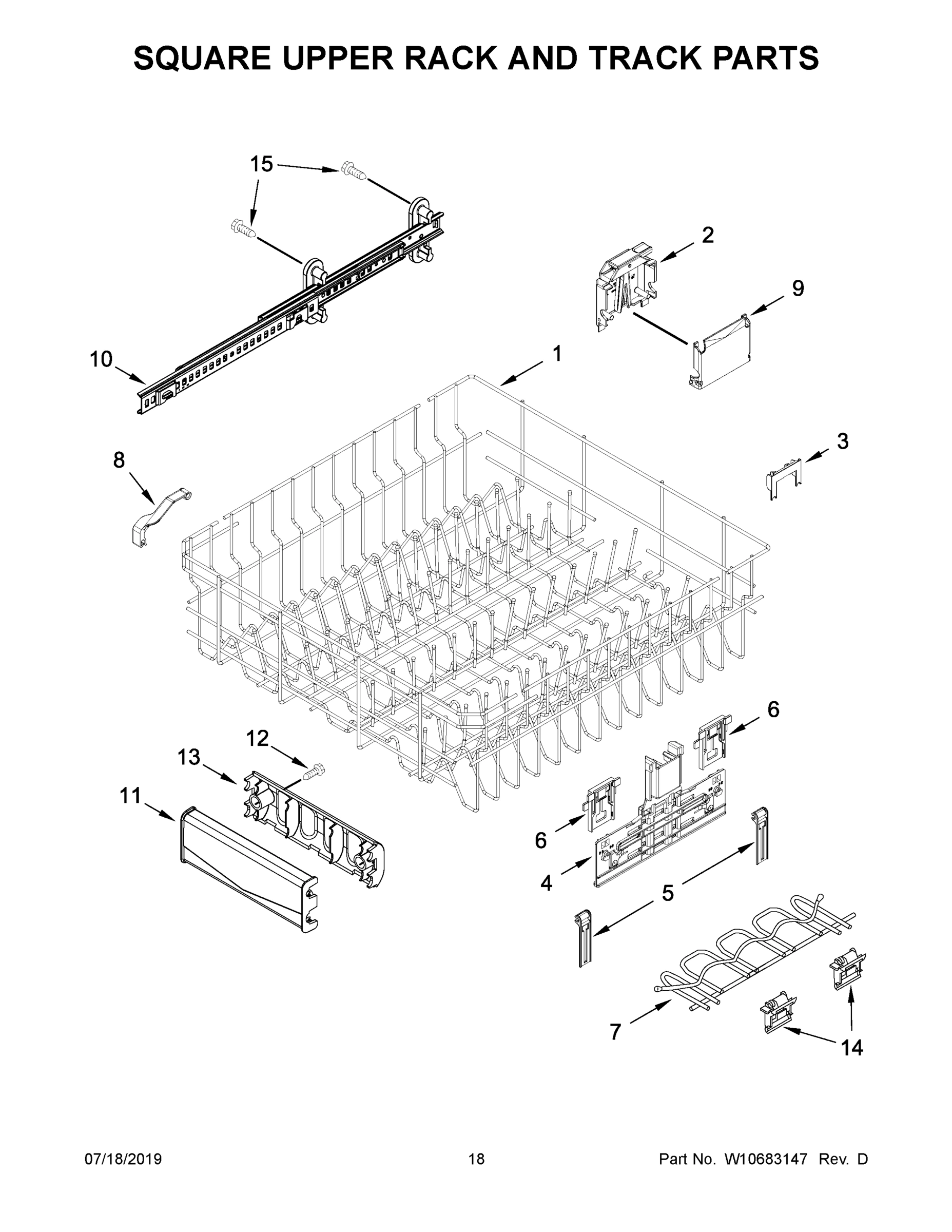 10 - SQUARE UPPER RACK AND TRACK PARTS