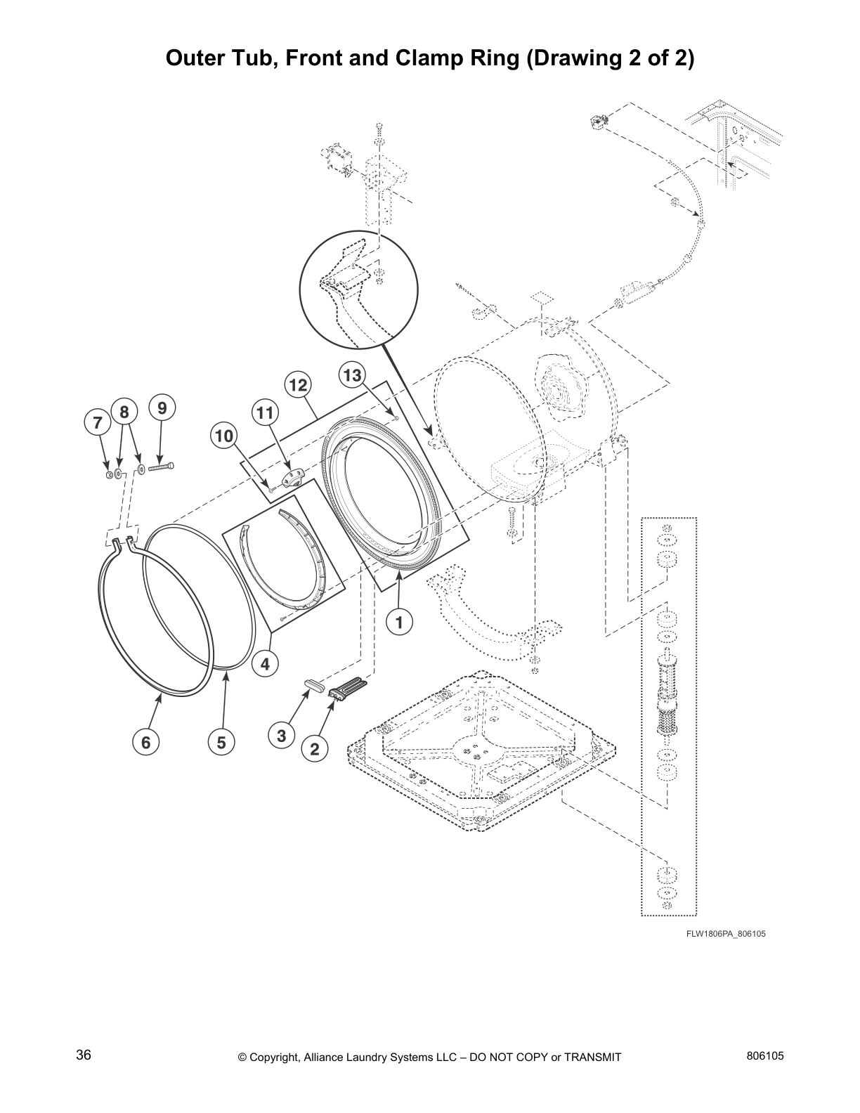 Outer Tub, Front and Clamp Ring (Drawing 2 of 2)