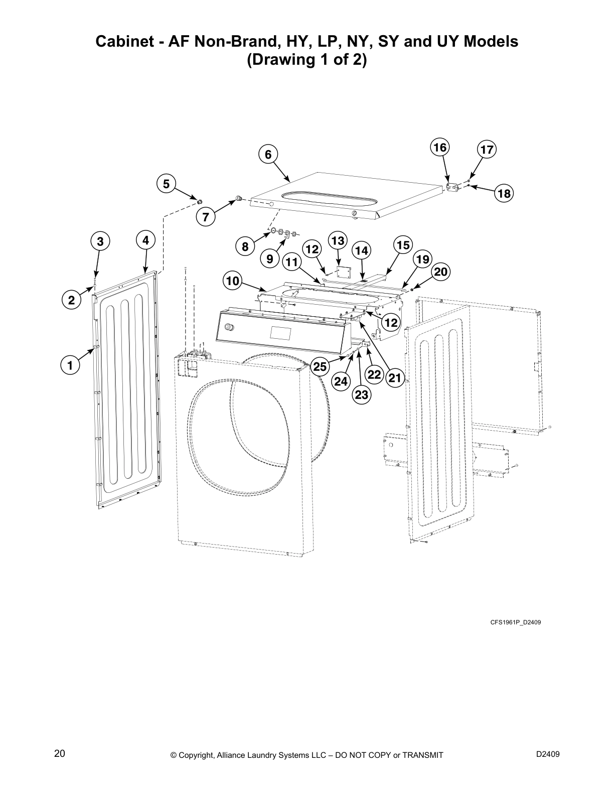 Cabinet - AF Non-Brand, HY, LP, NY, SY and UY Models
(Drawing 1 of 2)
