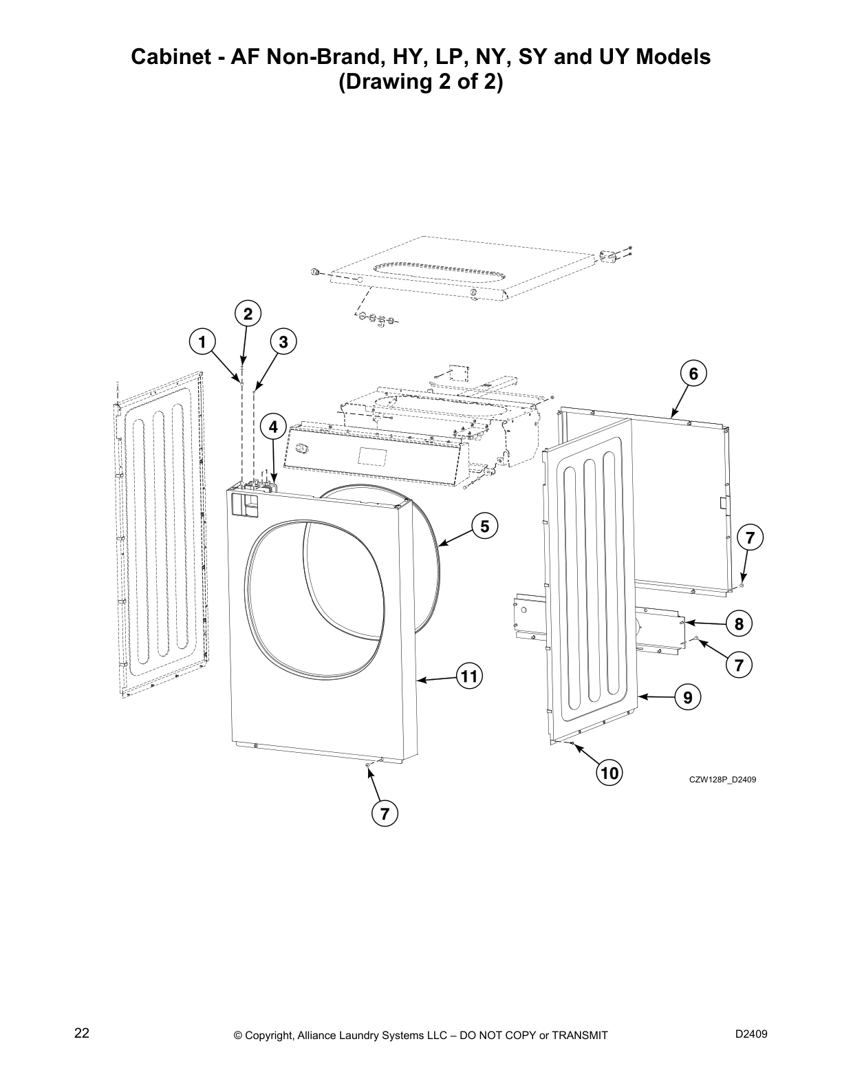 Cabinet - AF Non-Brand, HY, LP, NY, SY and UY Models 
(Drawing 2 of 2)