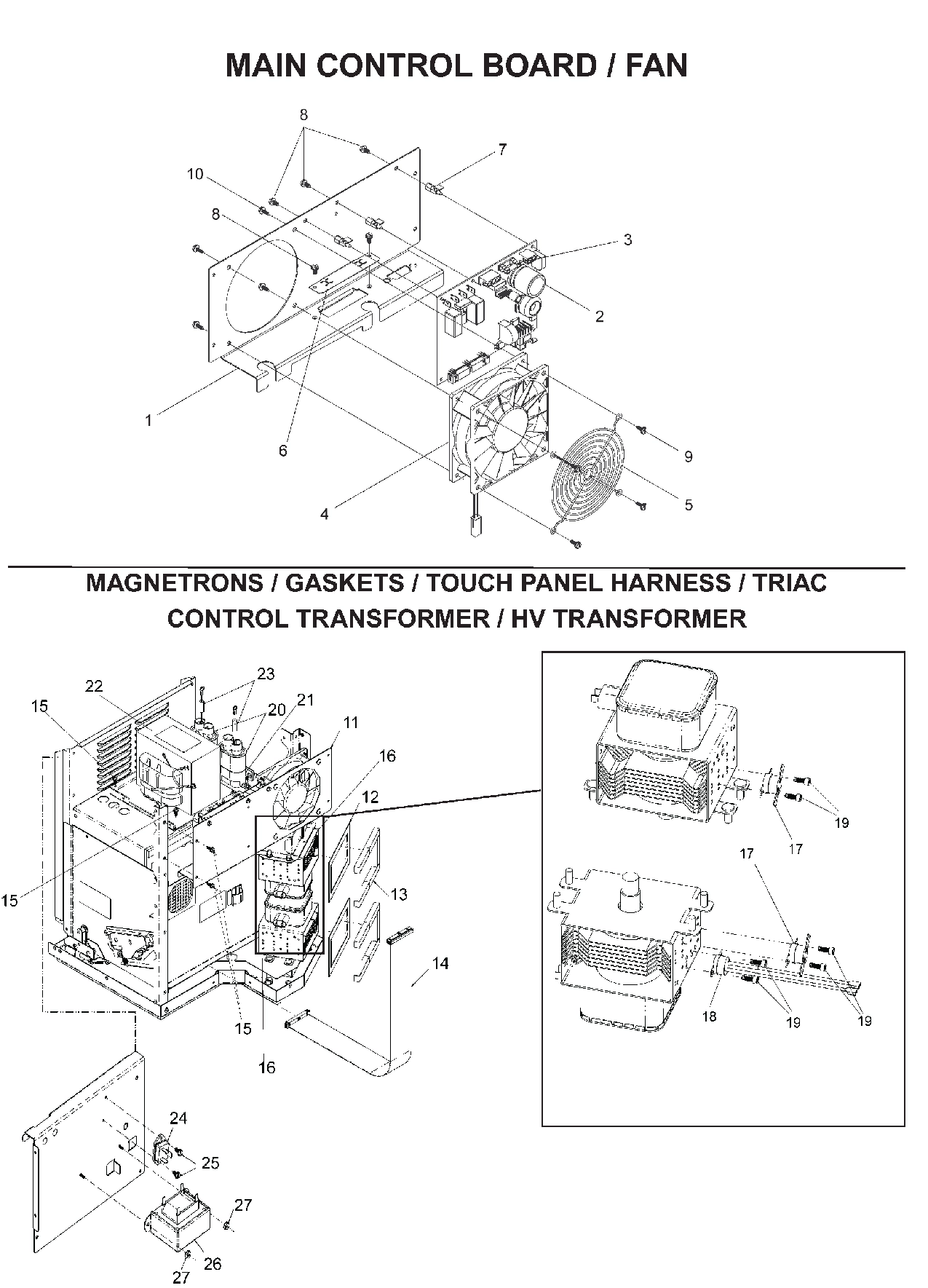 MAIN Control Board / Fan / Magnetrons / Transformers