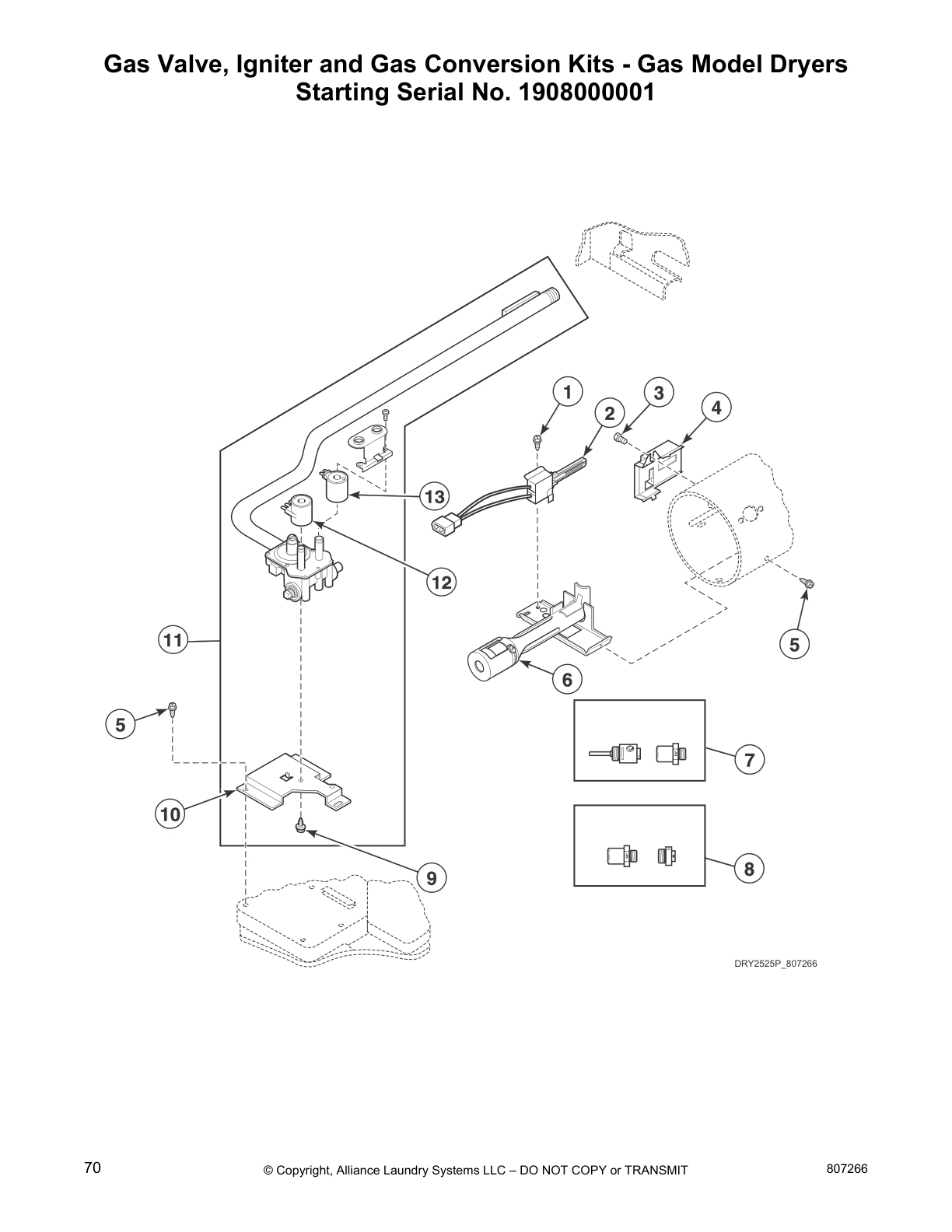 Gas Valve, Igniter and Gas Conversion Kits - Gas Model Dryers
Starting Serial No. 1908000001