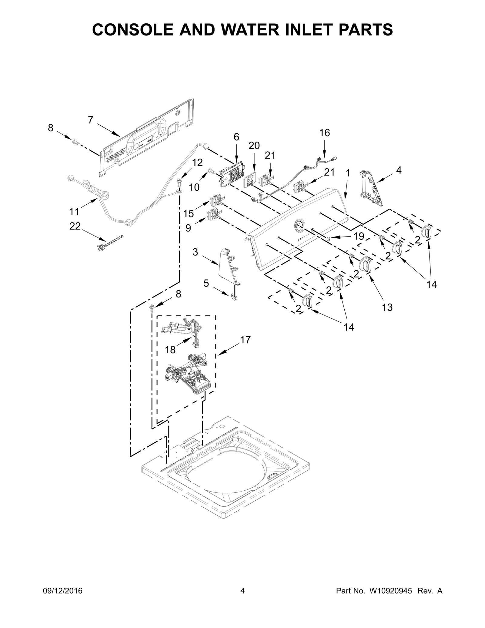 CONSOLE AND WATER INLET PARTS