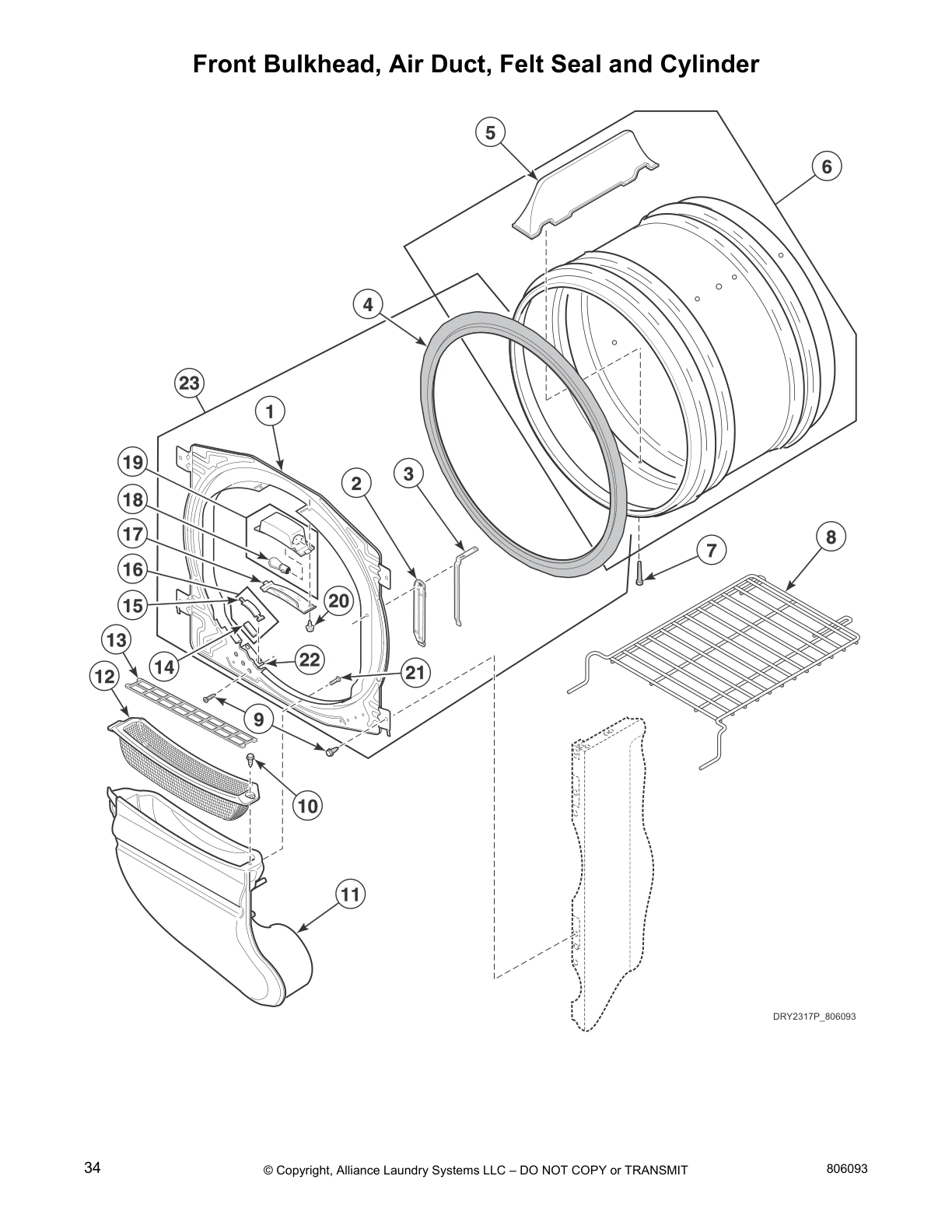 Front Bulkhead, Air Duct, Felt Seal and Cylinder