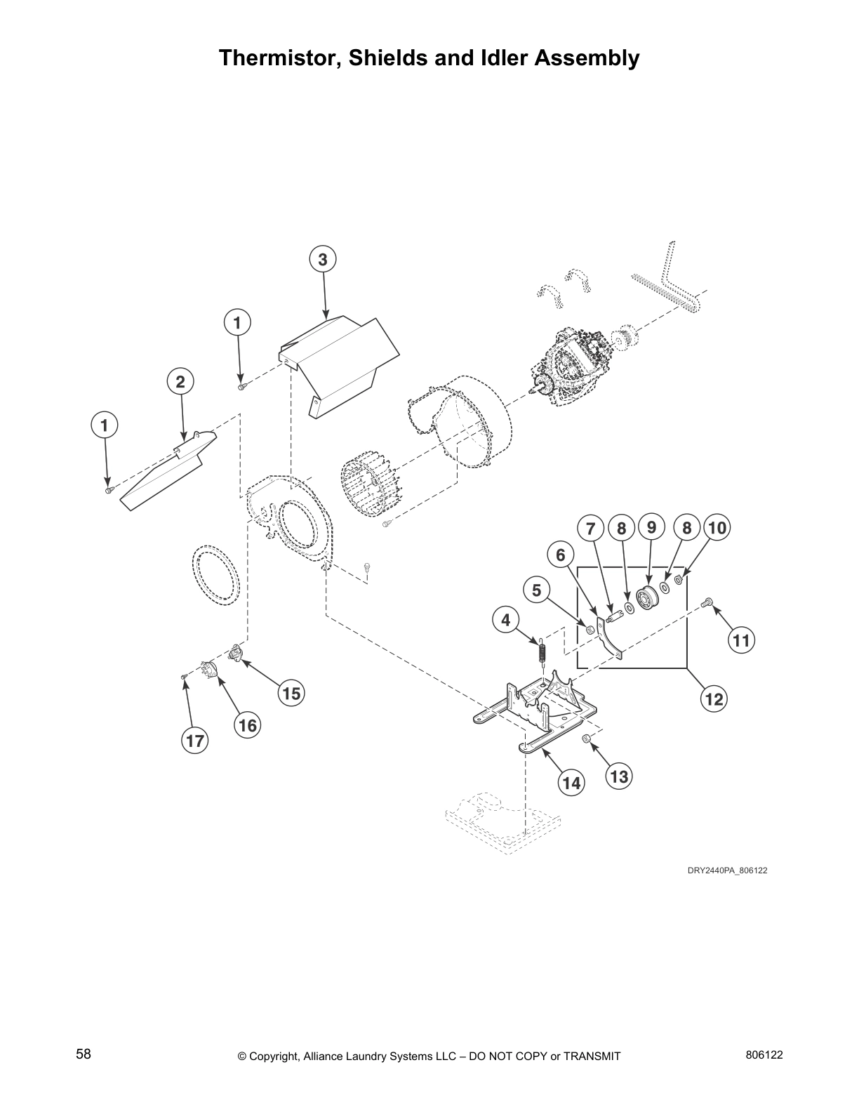 Thermistor, Shields and Idler Assembly