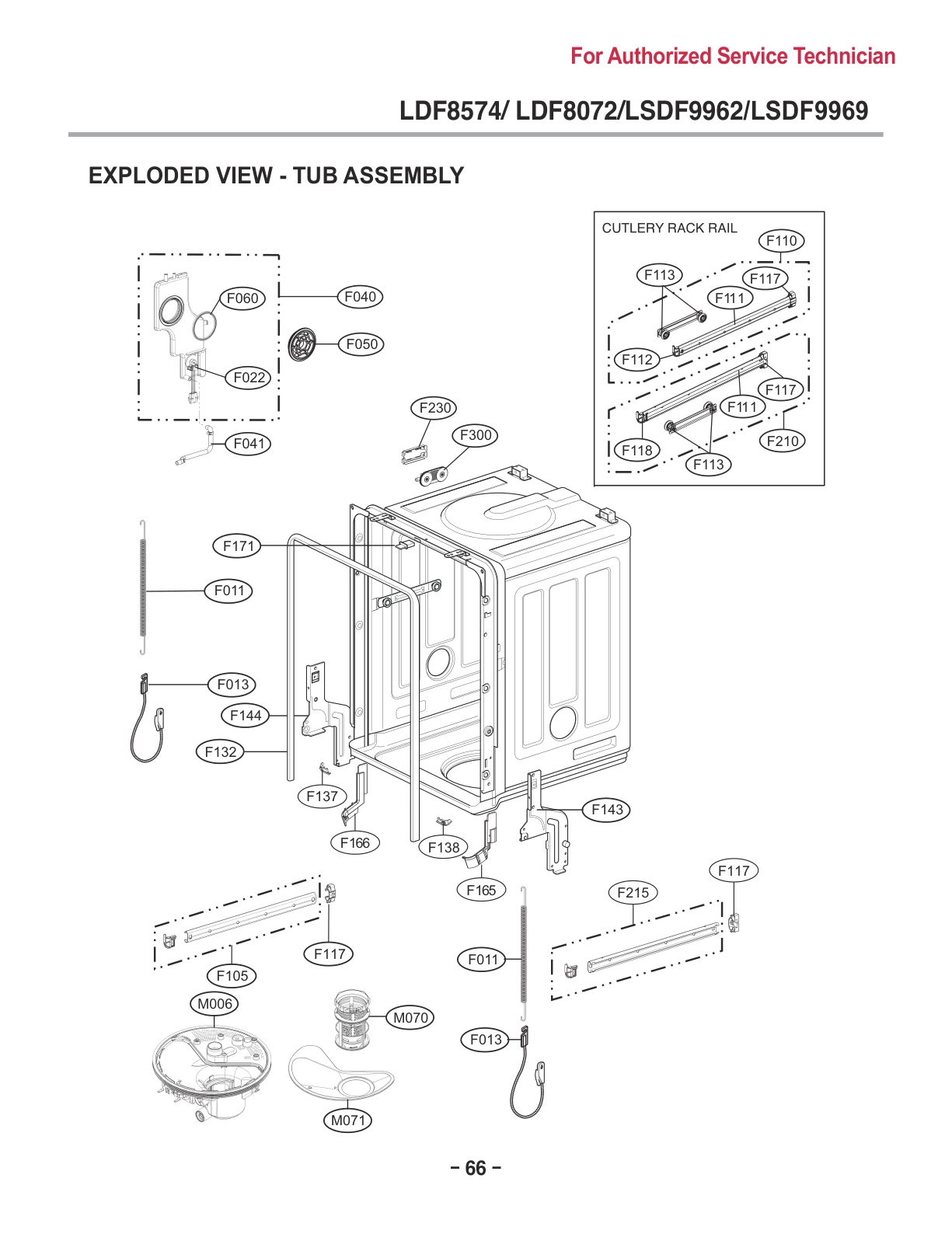 TUB ASSEMBLY CUTLERY RACK RAIL