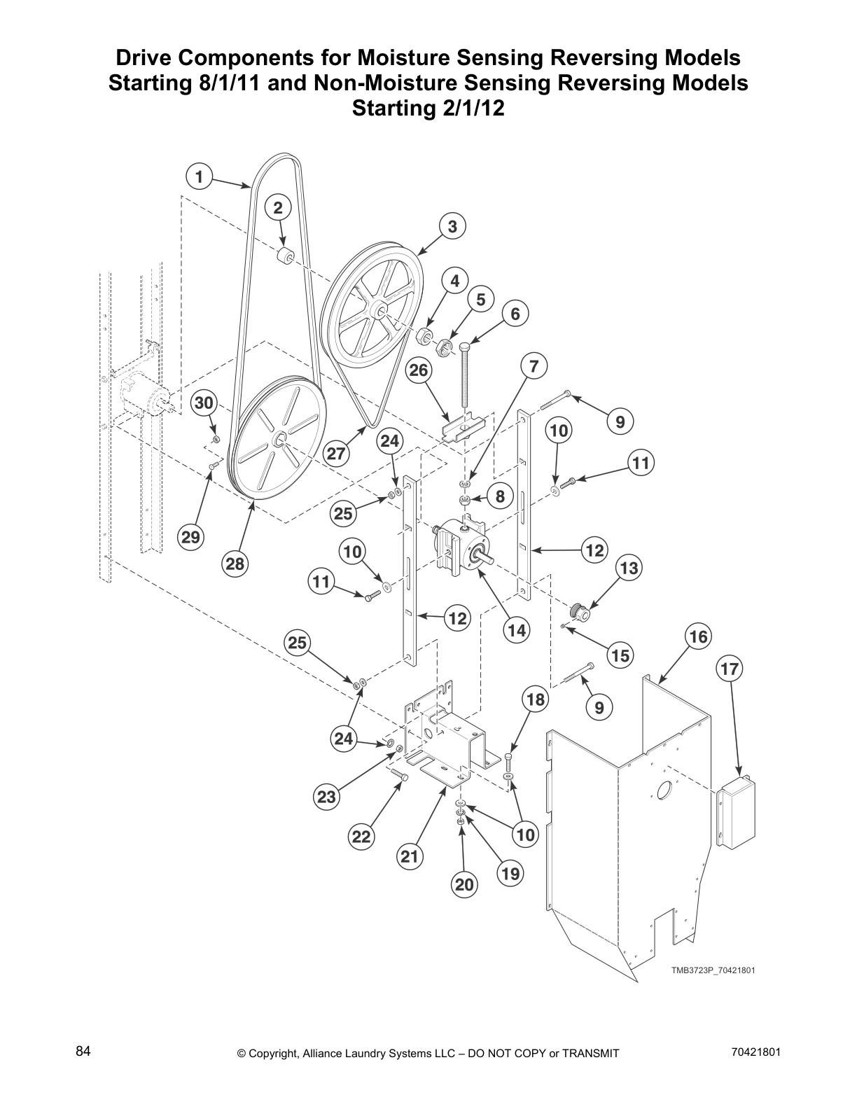 Drive Components for Moisture Sensing Reversing Models
Starting 8/1/11 and Non-Moisture Sensing Reversing Models
Starting 2/1/12