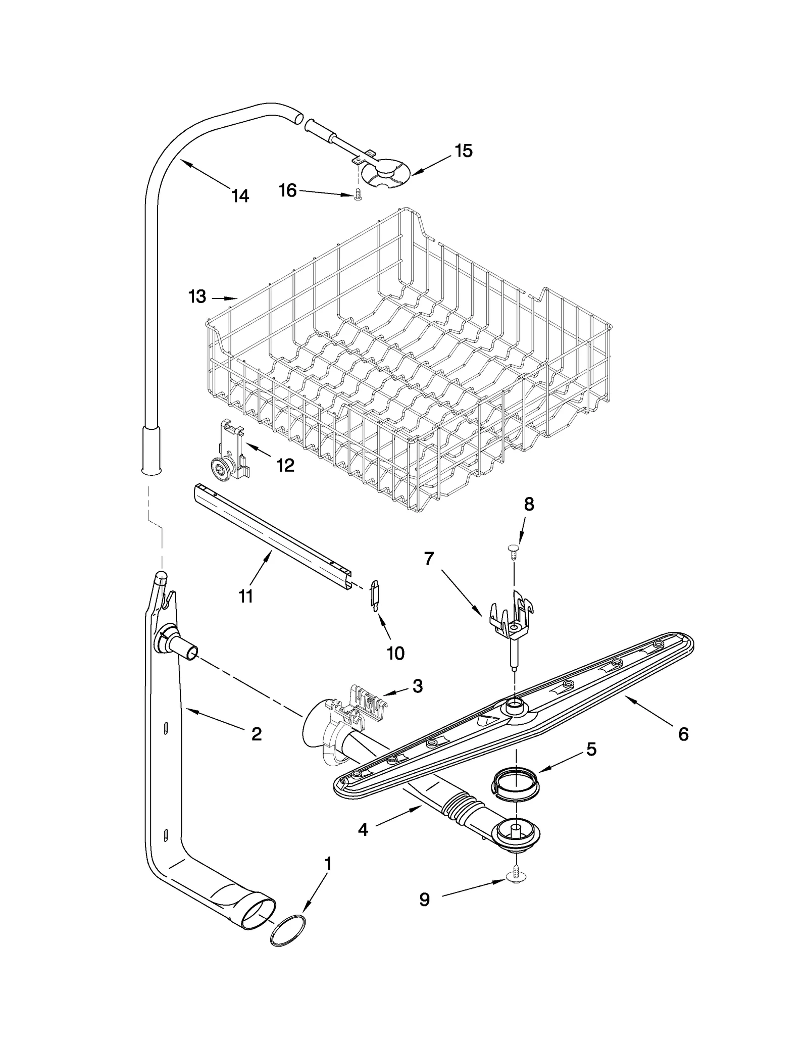 UPPER DISHRACK AND WATER FEED PARTS