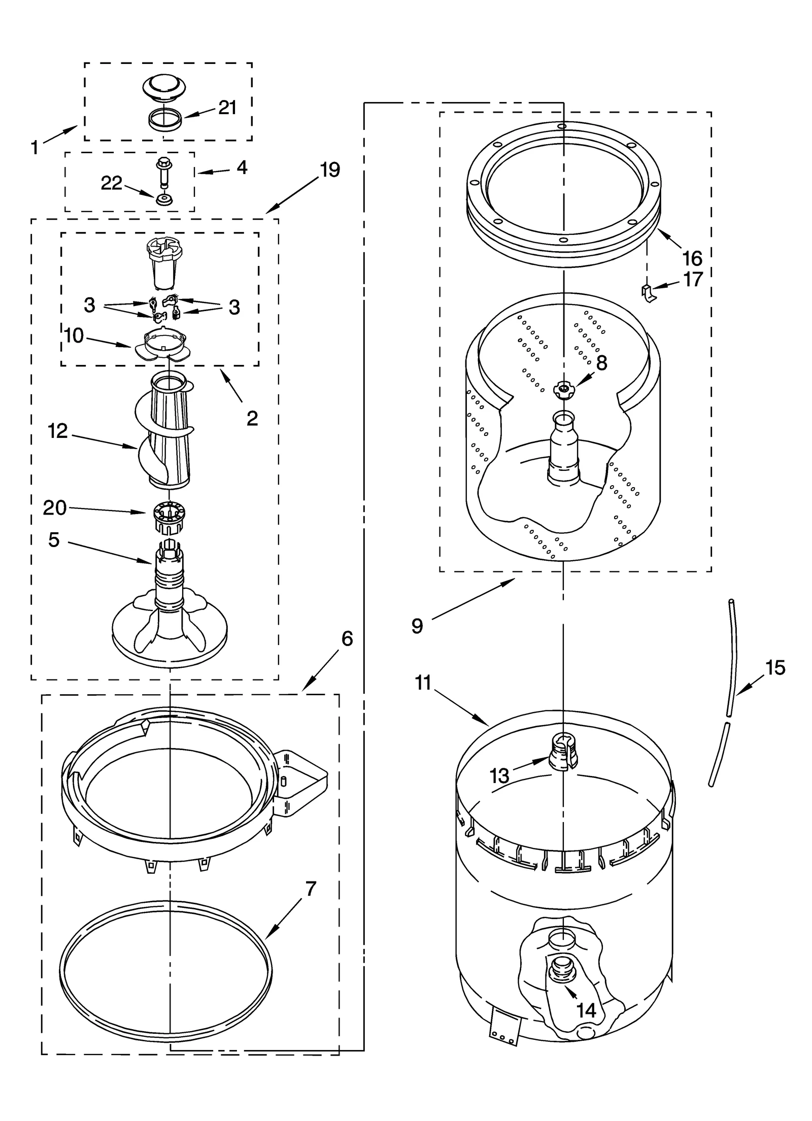 AGITATOR, BASKET AND TUB PARTS