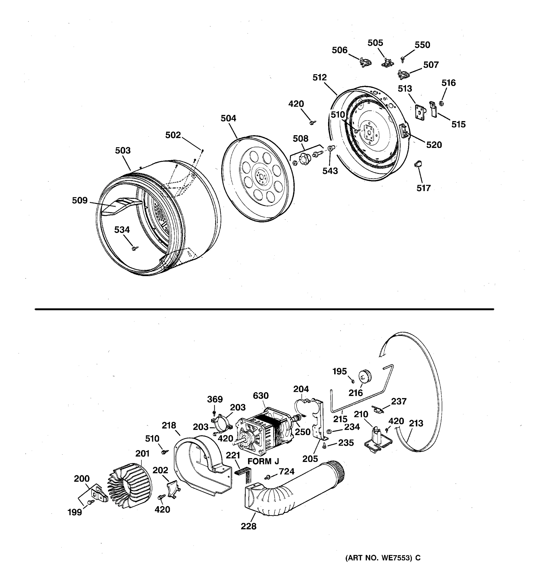 DRUM, HEATER ASM., BLOWER & DRIVE ASSEMBLY