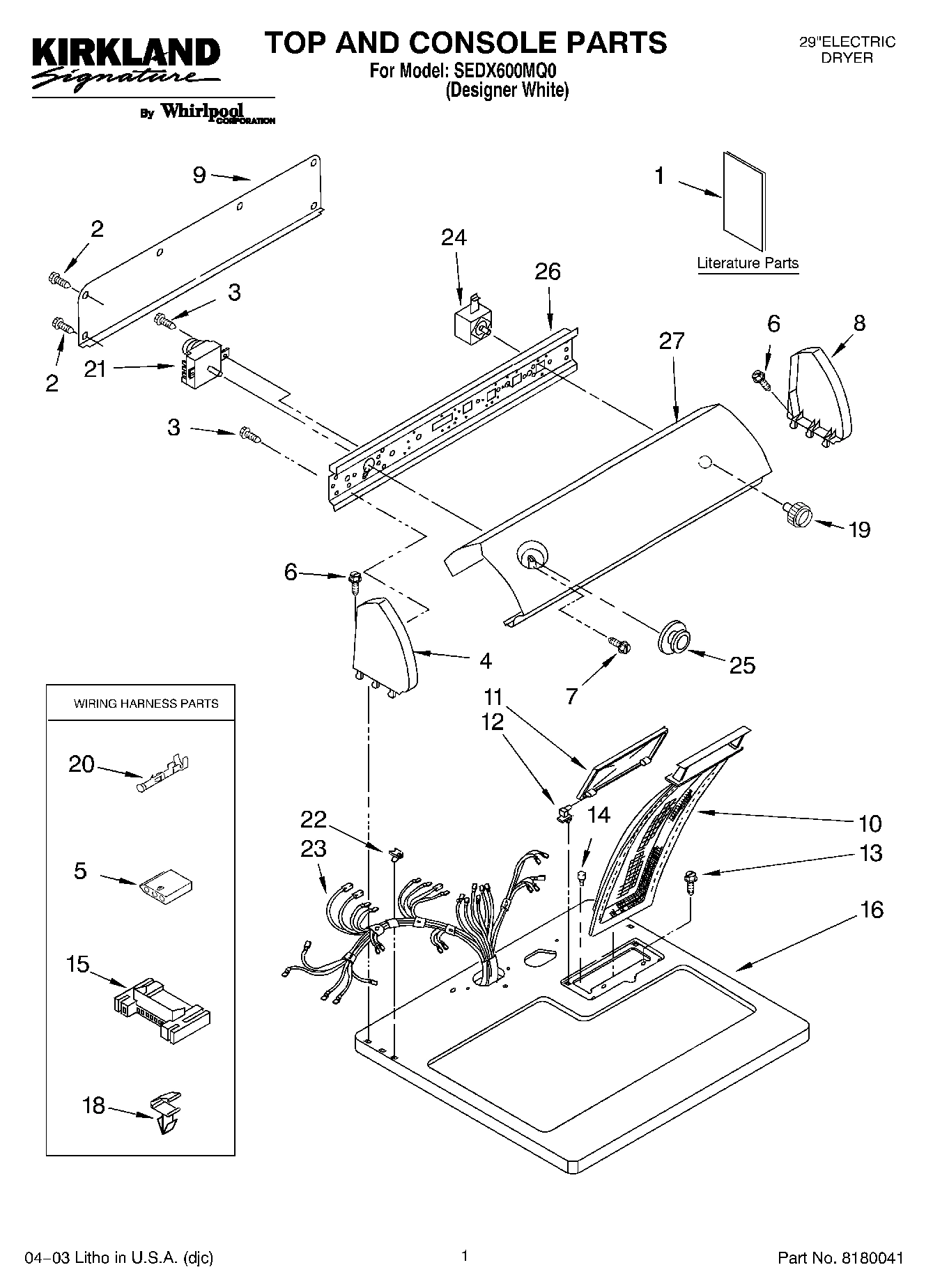 01 - TOP AND CONSOLE PARTS OPTIONAL PARTS (NOT INCLUDED