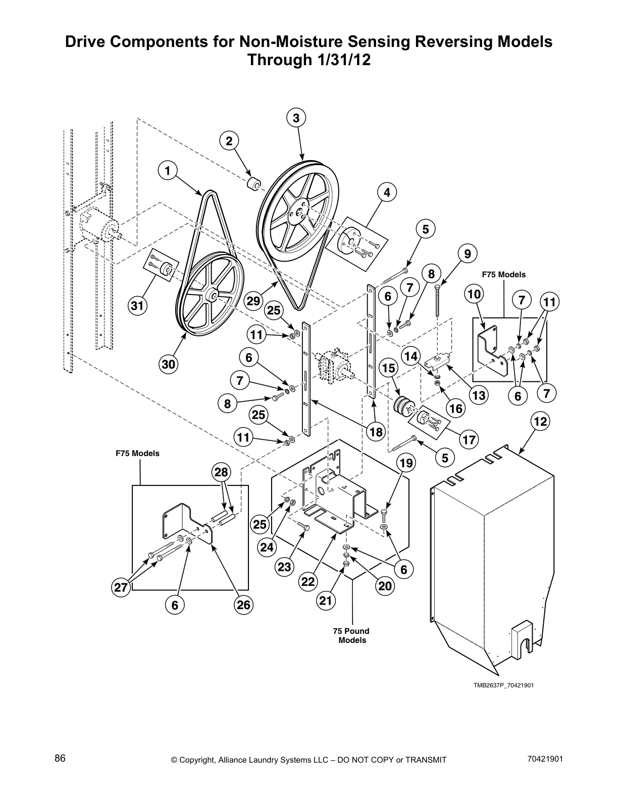 Drive Components for Non-Moisture Sensing Reversing Models
Through 1/31/12