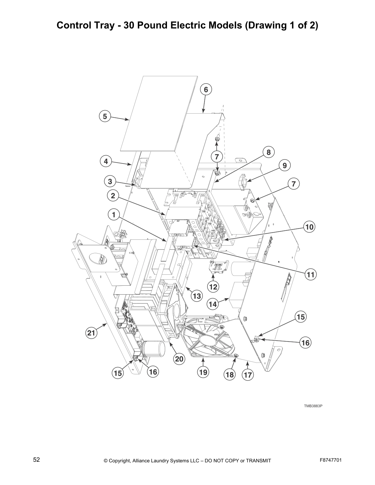 Control Tray - 30 Pound Electric Models (Drawing 1 of 2)