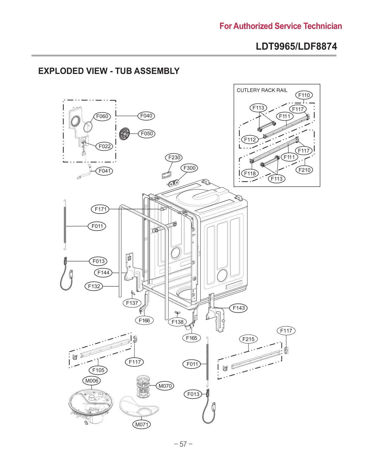 TUB ASSEMBLY CUTLERY RACK RAIL