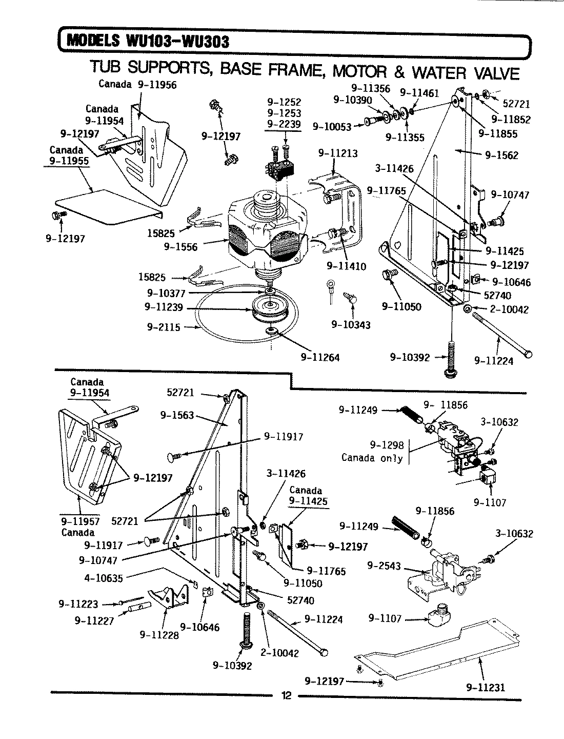 10 - TUB SUPPORTS, BASE FRAME, MOTOR & VALVES