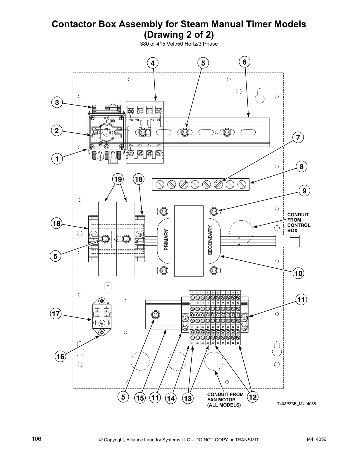 Contactor Box Assembly for Steam Manual Timer Models 
(Drawing 2 of 2)