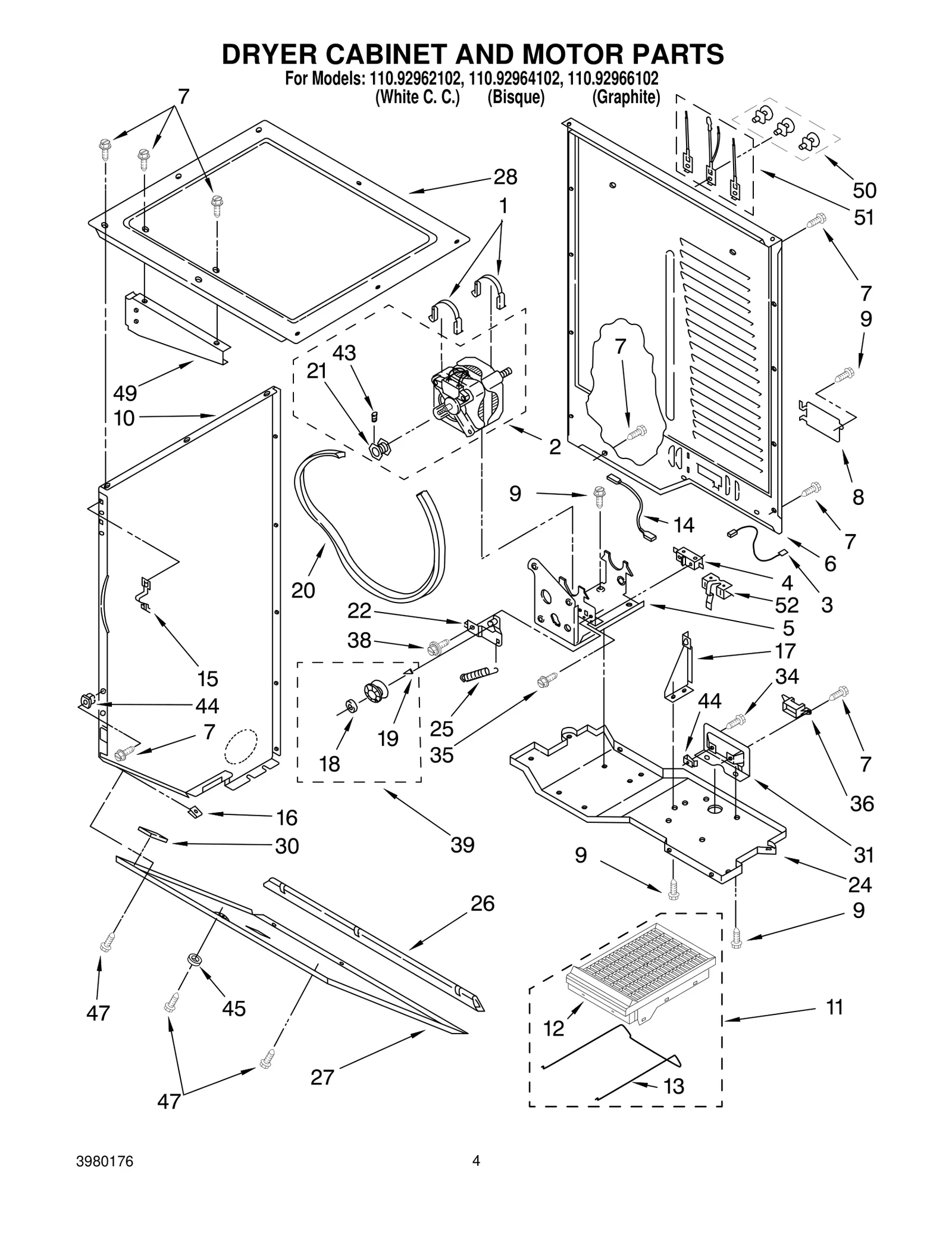 DRYER CABINET AND MOTOR PARTS