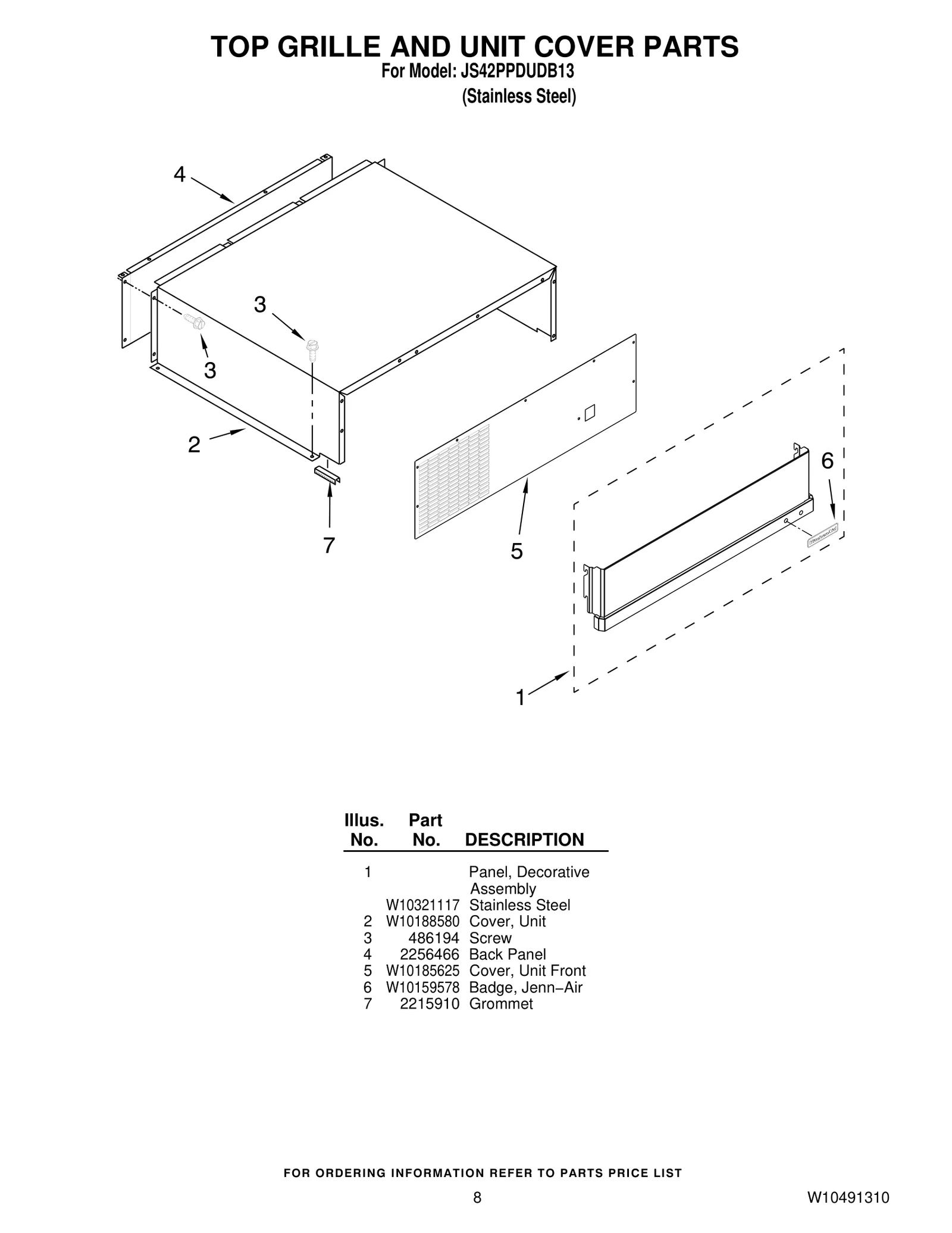 TOP GRILLE AND UNIT COVER PARTS