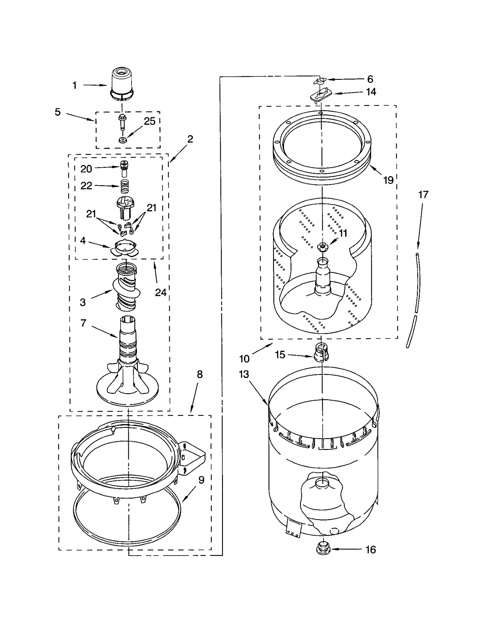 AGITATOR, BASKET AND TUB