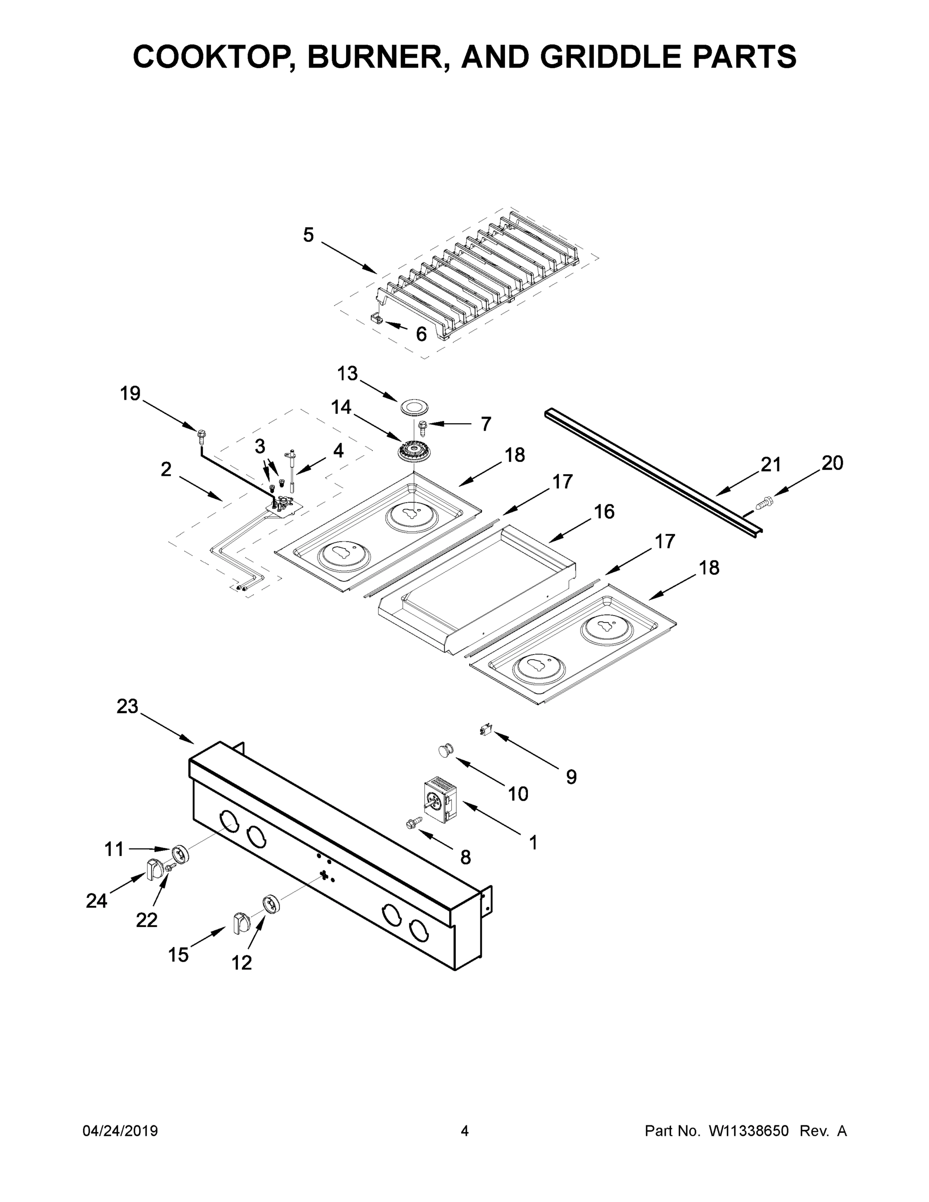 03 - COOKTOP, BURNER, AND GRIDDLE PARTS