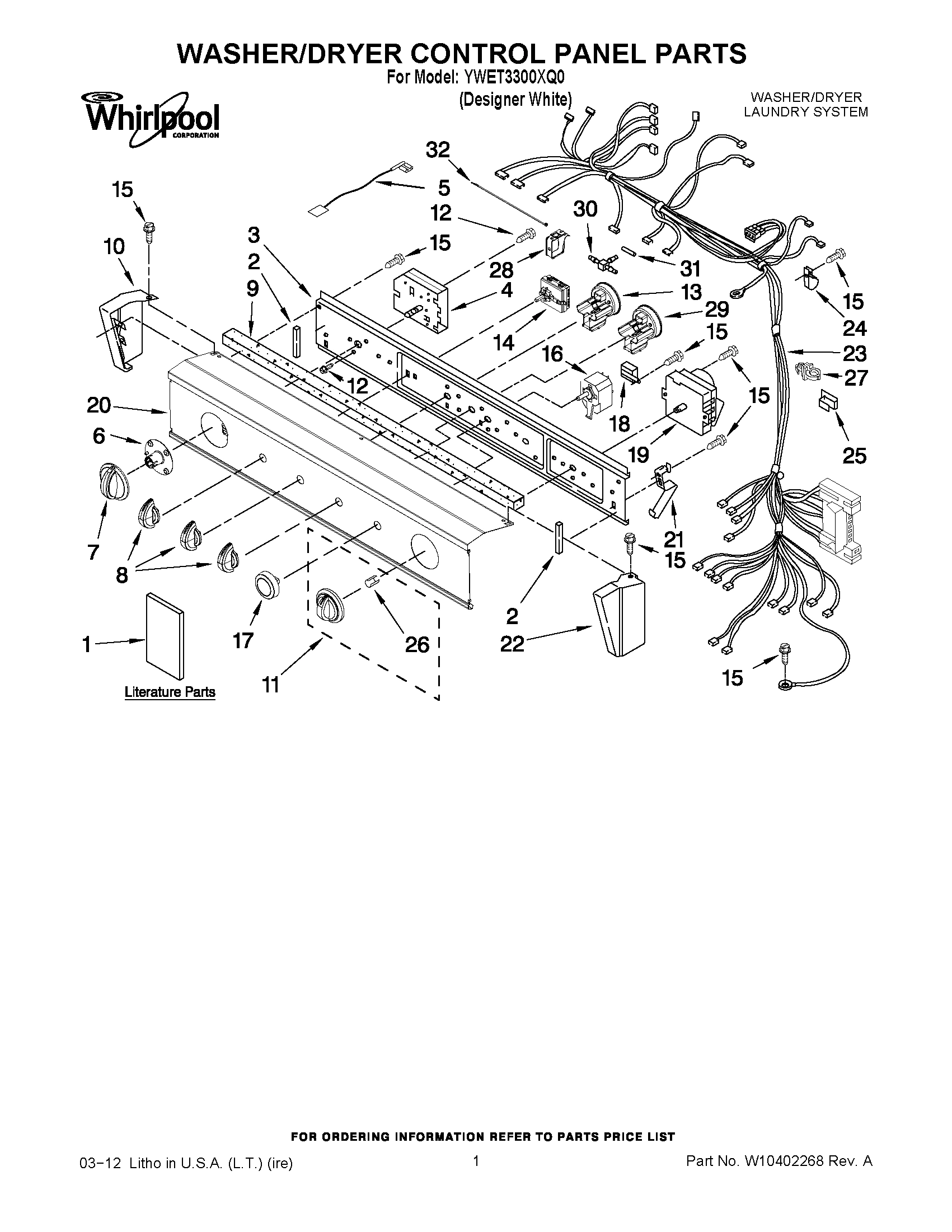 01 - WASHER/DRYER CONTROL PANEL PARTS