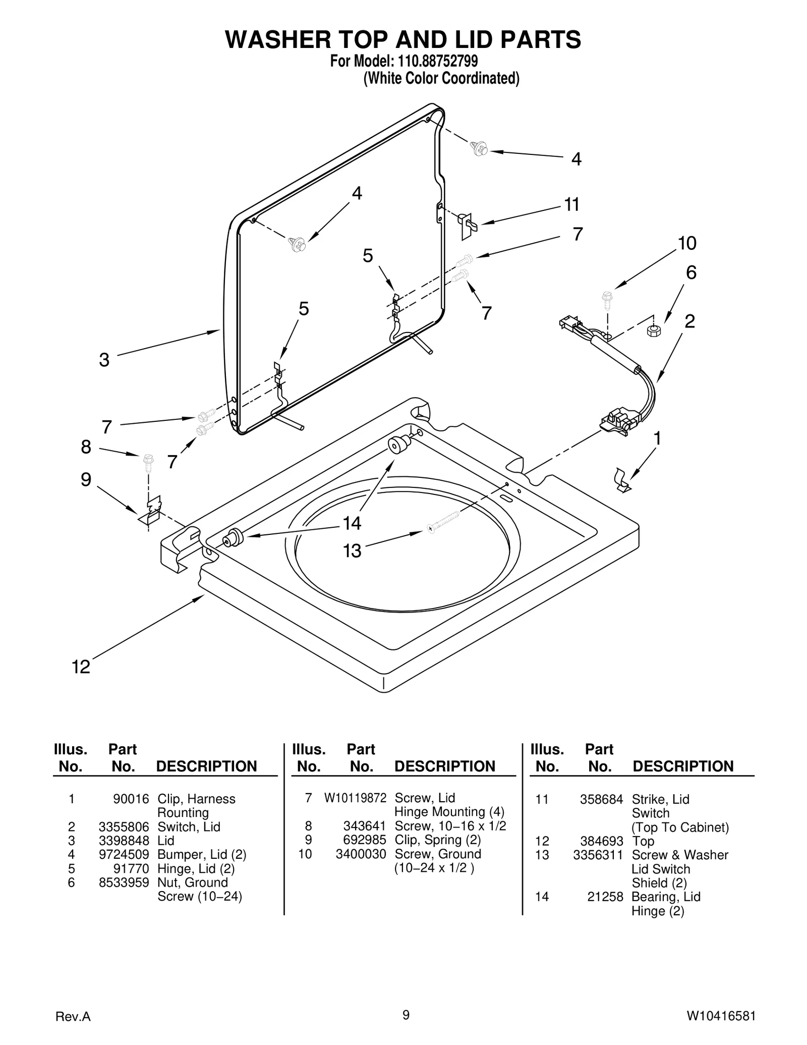 WASHER TOP AND LID PARTS