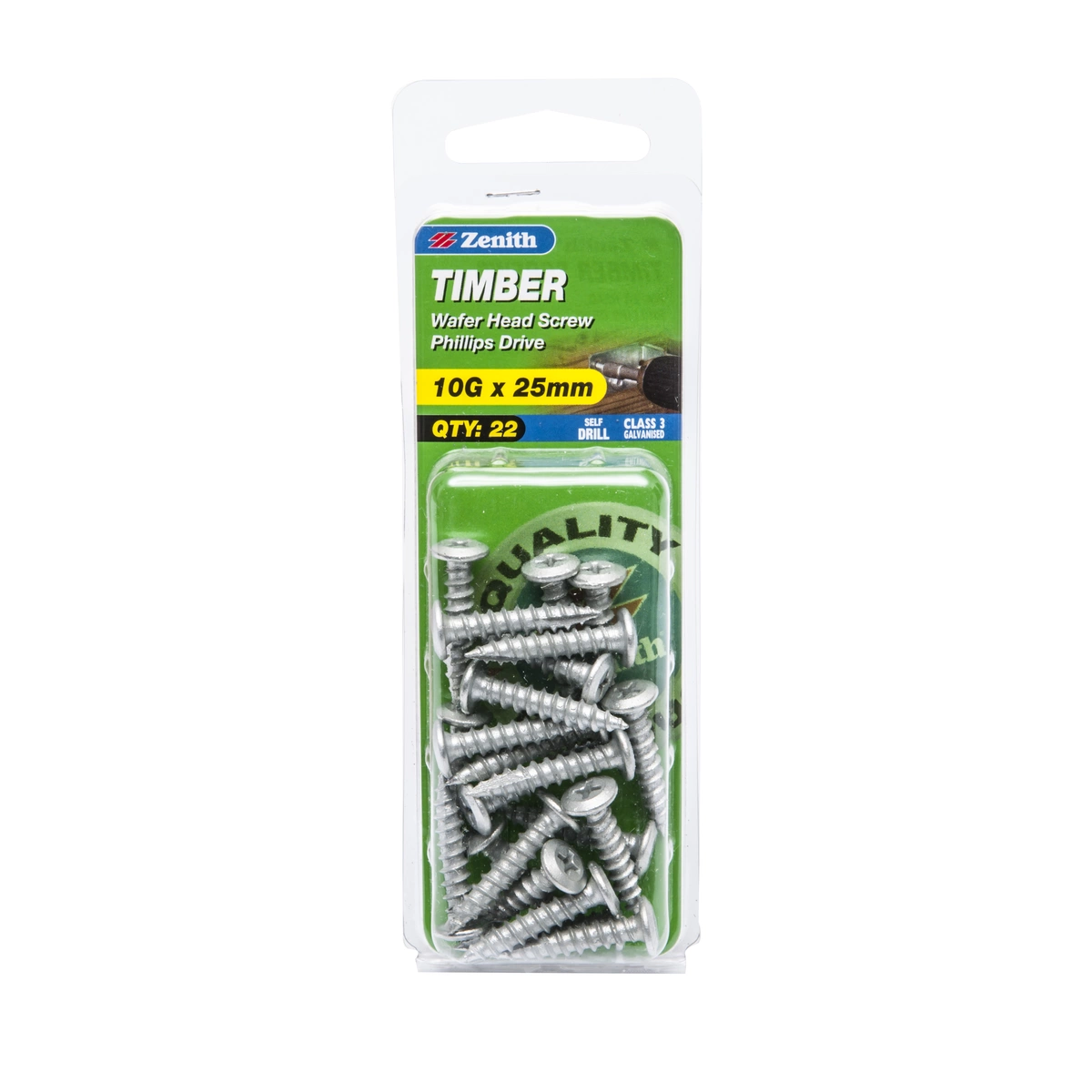 ZENITH® 10G x 25mm Class 3 Galvanised, Phillips Drive, Timber Screws – External Use – 22 Pack