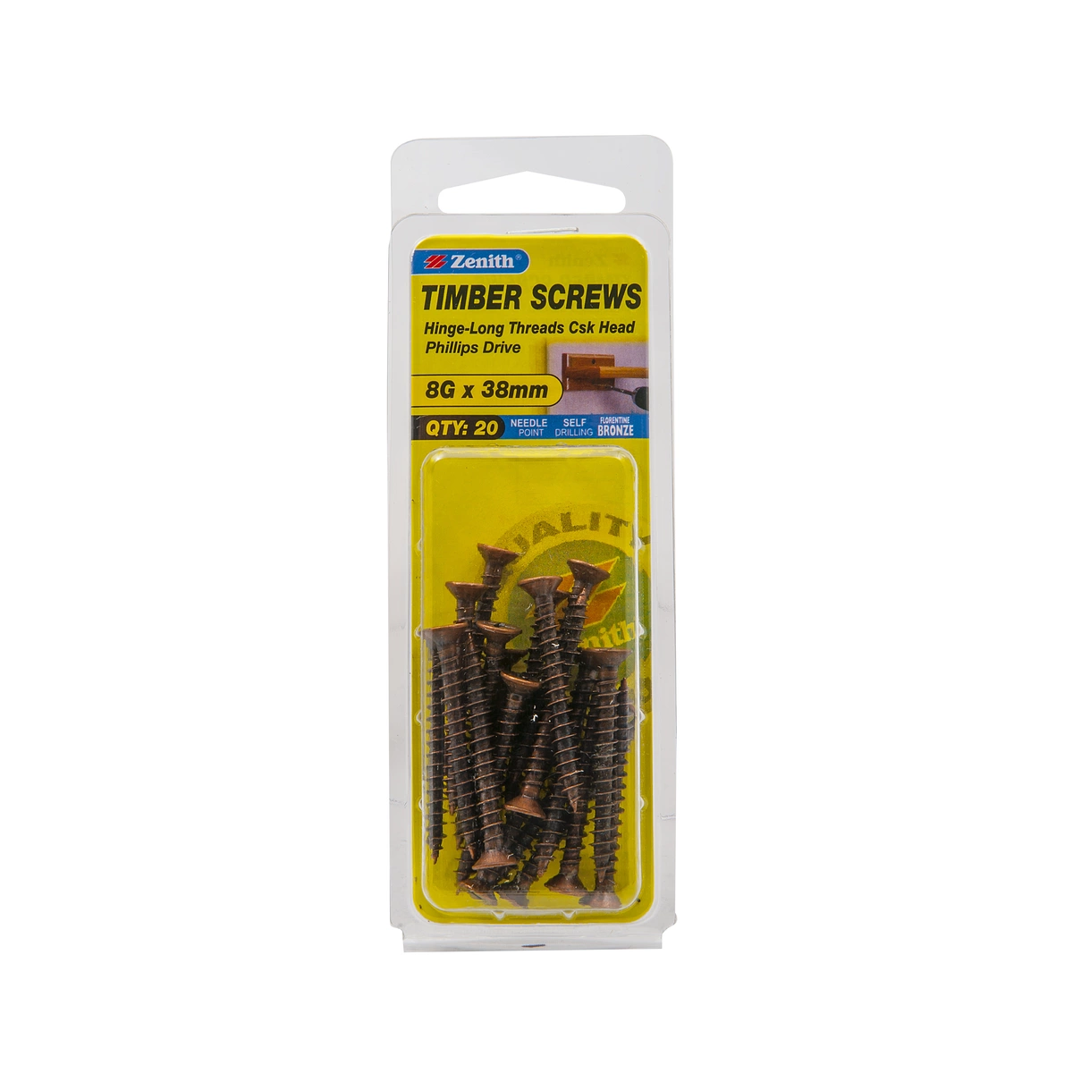 ZENITH® 8G x 40mm Florentine Bronze, Phillips Drive, Timber Screws – Internal Use – 20 Pack