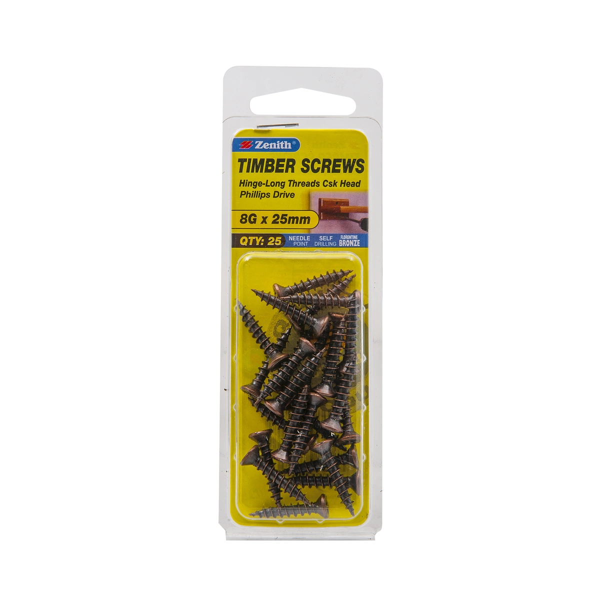 ZENITH® 8G x 25mm Florentine Bronze, Phillips Drive, Timber Screws – Internal Use – 25 Pack