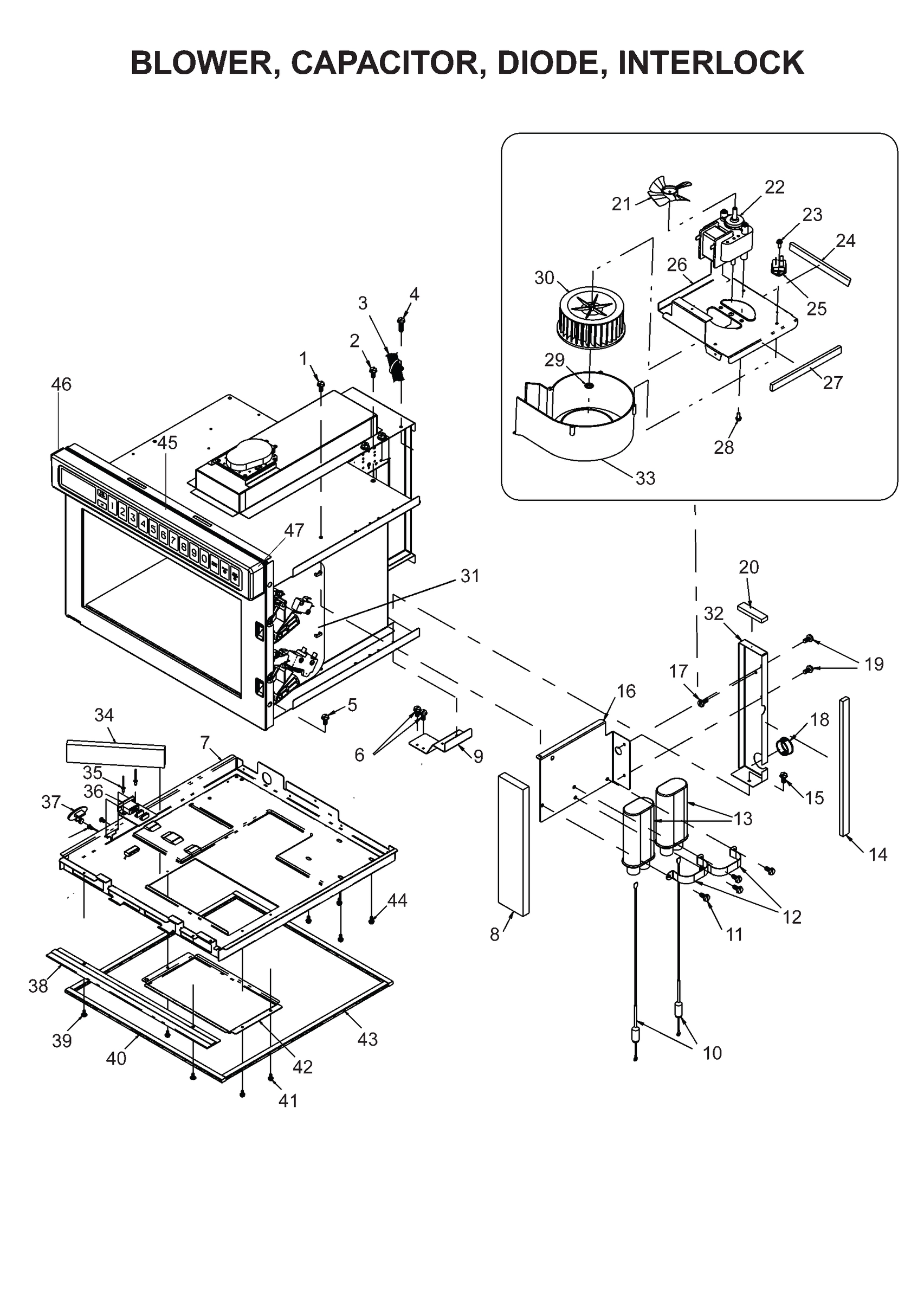 BLOWER, CAPACITOR, DIODE, INTERLOCK