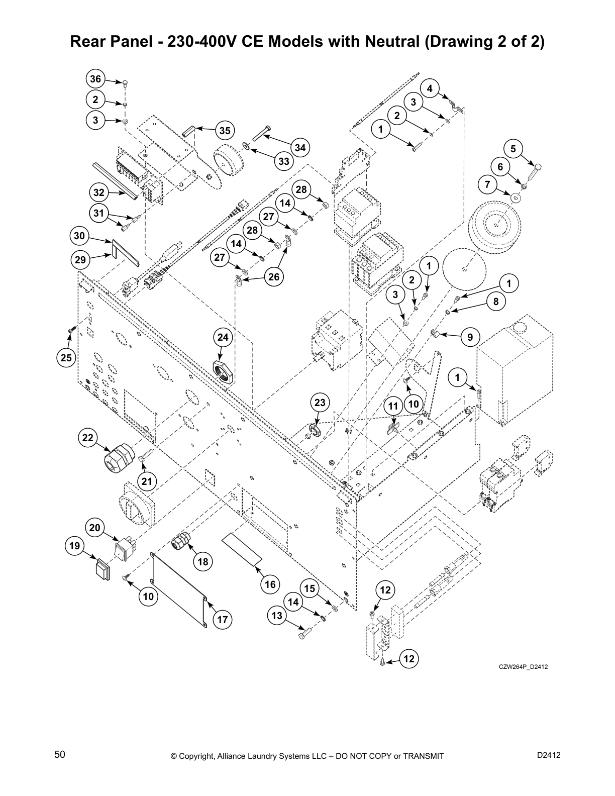 Rear Panel - 230-400V CE Models with Neutral (Drawing 2 of 2)