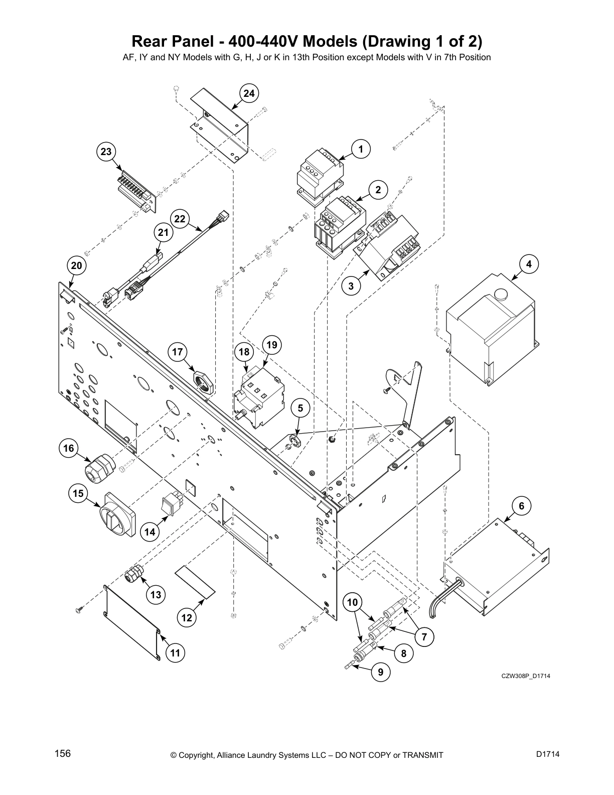Rear Panel - 400-440V Models (Drawing 1 of 2)