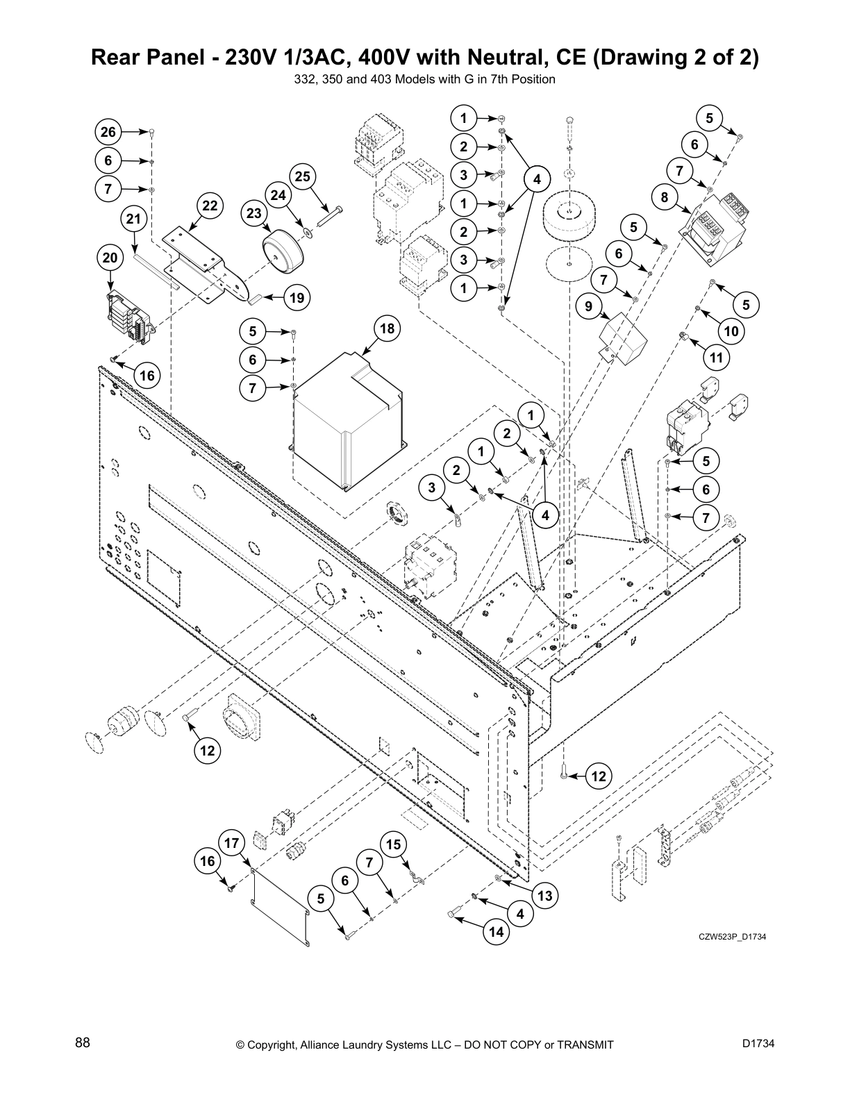 Rear Panel - 230V 1/3AC, 400V with Neutral, CE (Drawing 2 of 2)