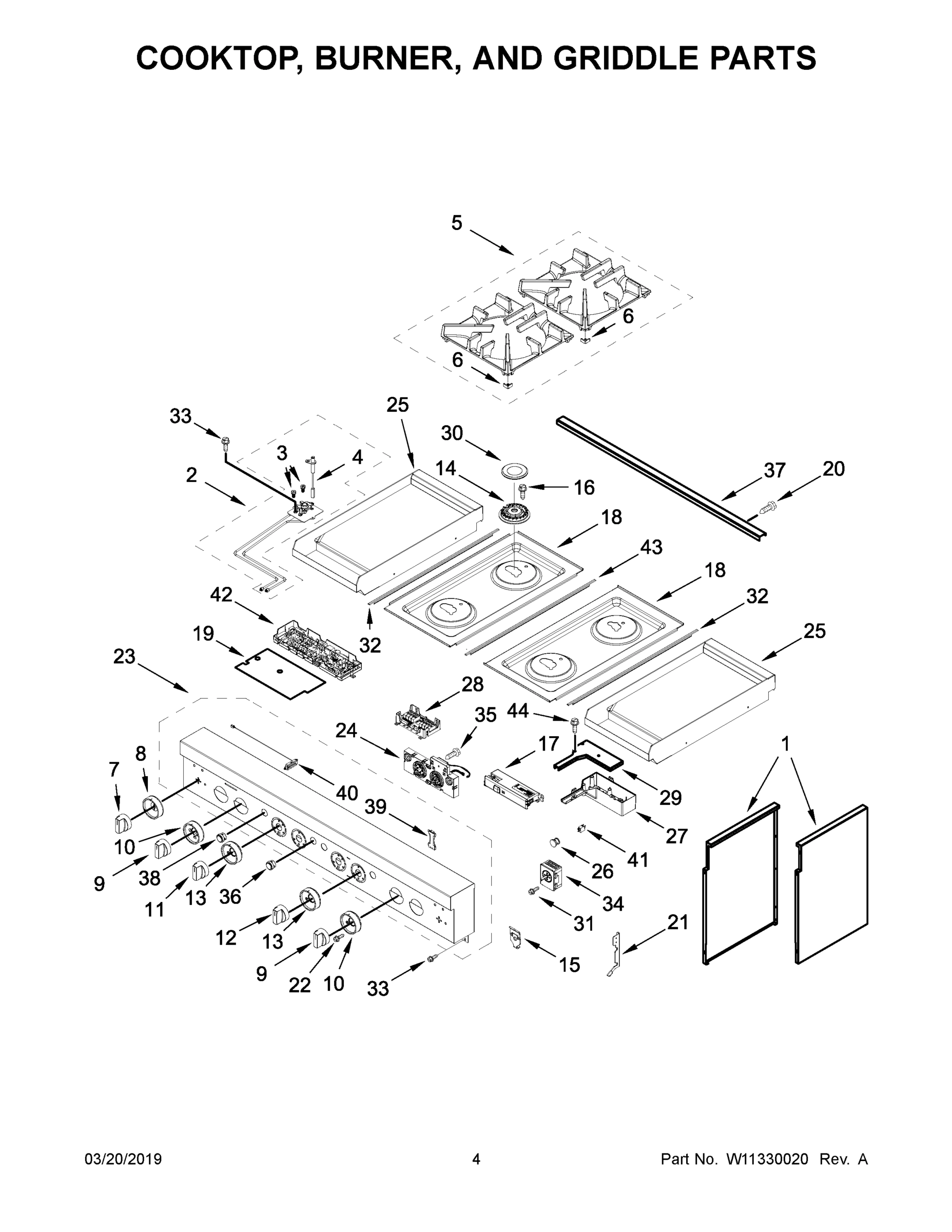 03 - COOKTOP, BURNER, AND GRIDDLE PARTS
