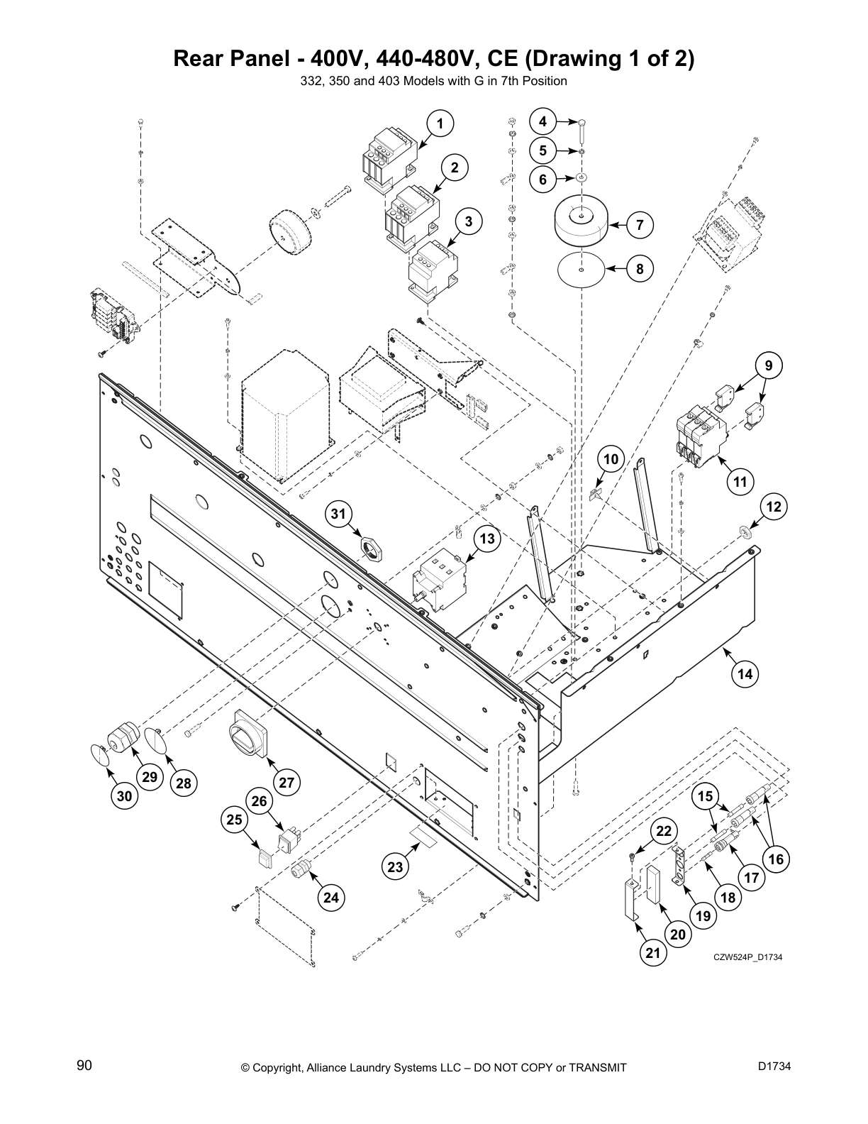 Rear Panel - 400V, 440-480V, CE (Drawing 1 of 2)