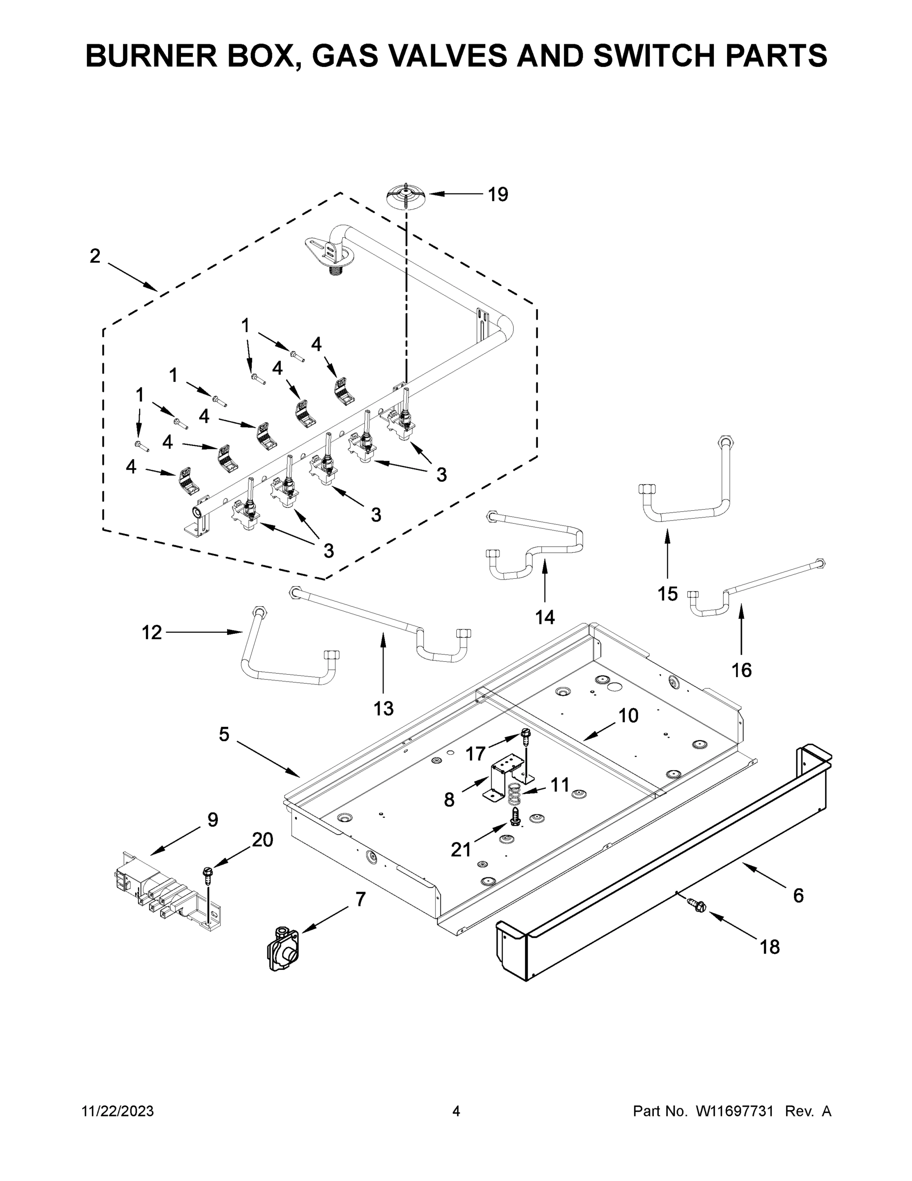 03 - BURNER BOX, GAS VALVES AND SWITCH PARTS