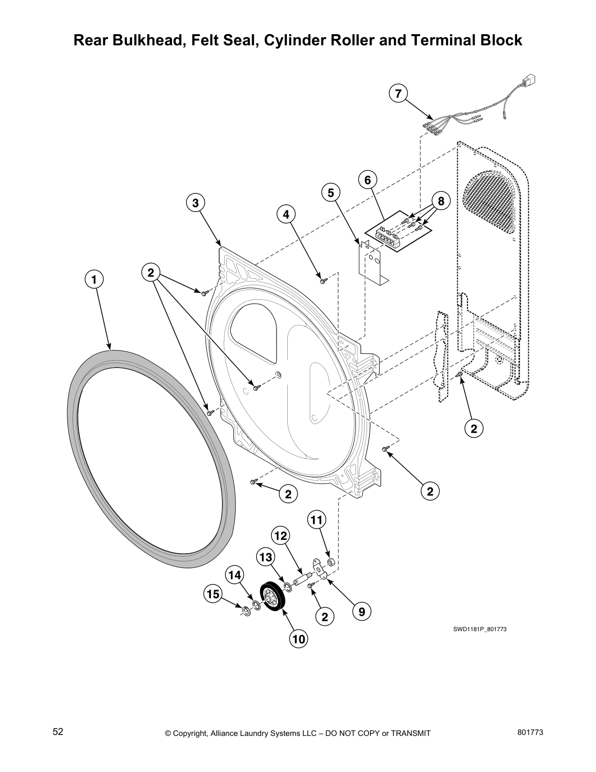 Rear Bulkhead, Felt Seal, Cylinder Roller and Terminal Block