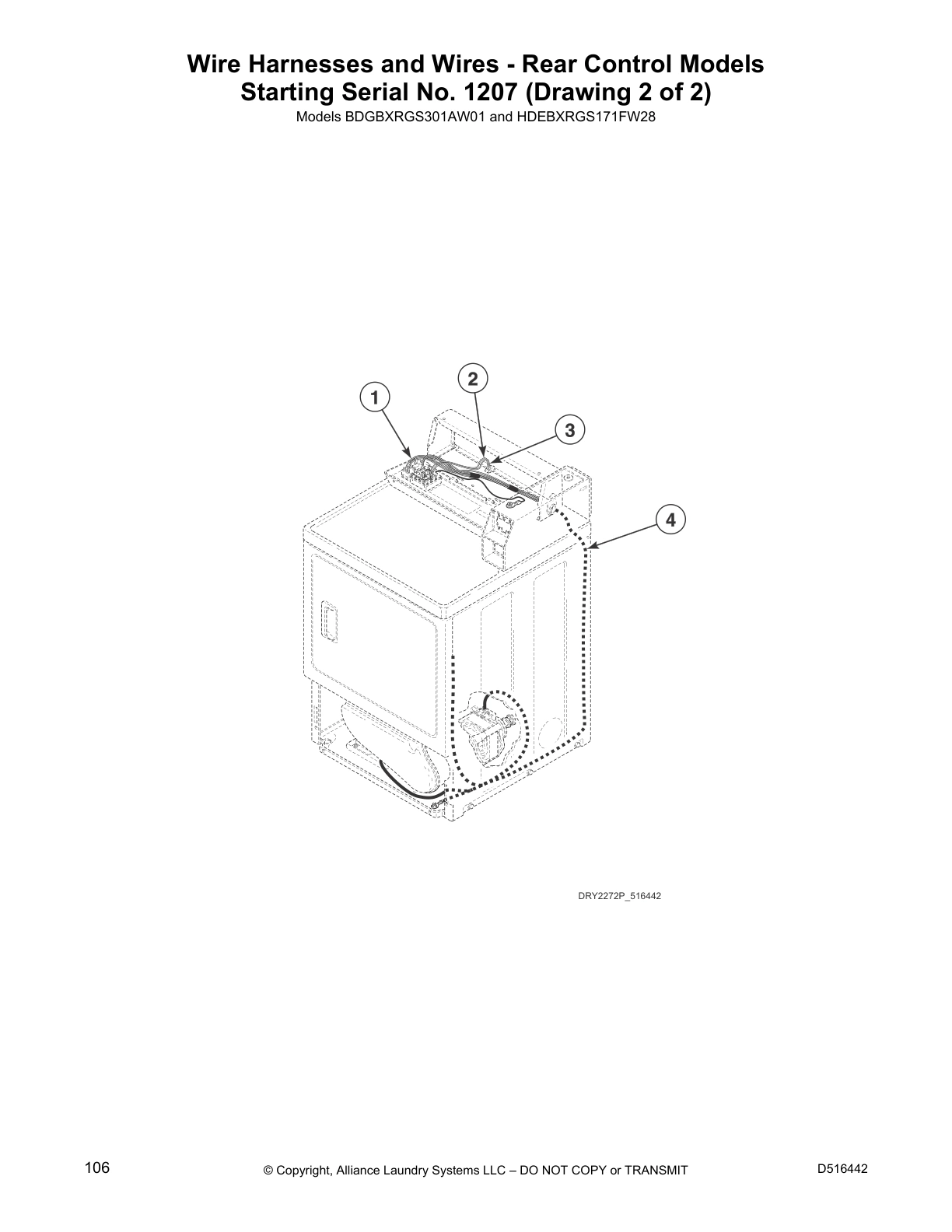 Wire Harnesses and Wires - Rear Control Models
Starting Serial No. 1207 (Drawing 2 of 2)