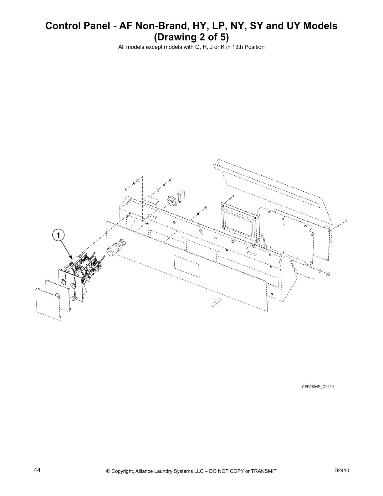 Control Panel - AF Non-Brand, HY, LP, NY, SY and UY Models 
(Drawing 2 of 5)