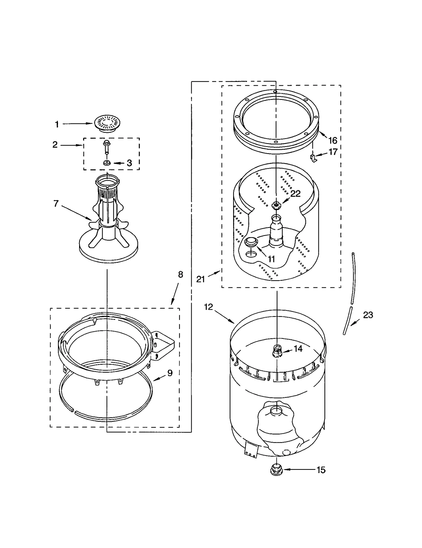 AGITATOR, BASKET AND TUB