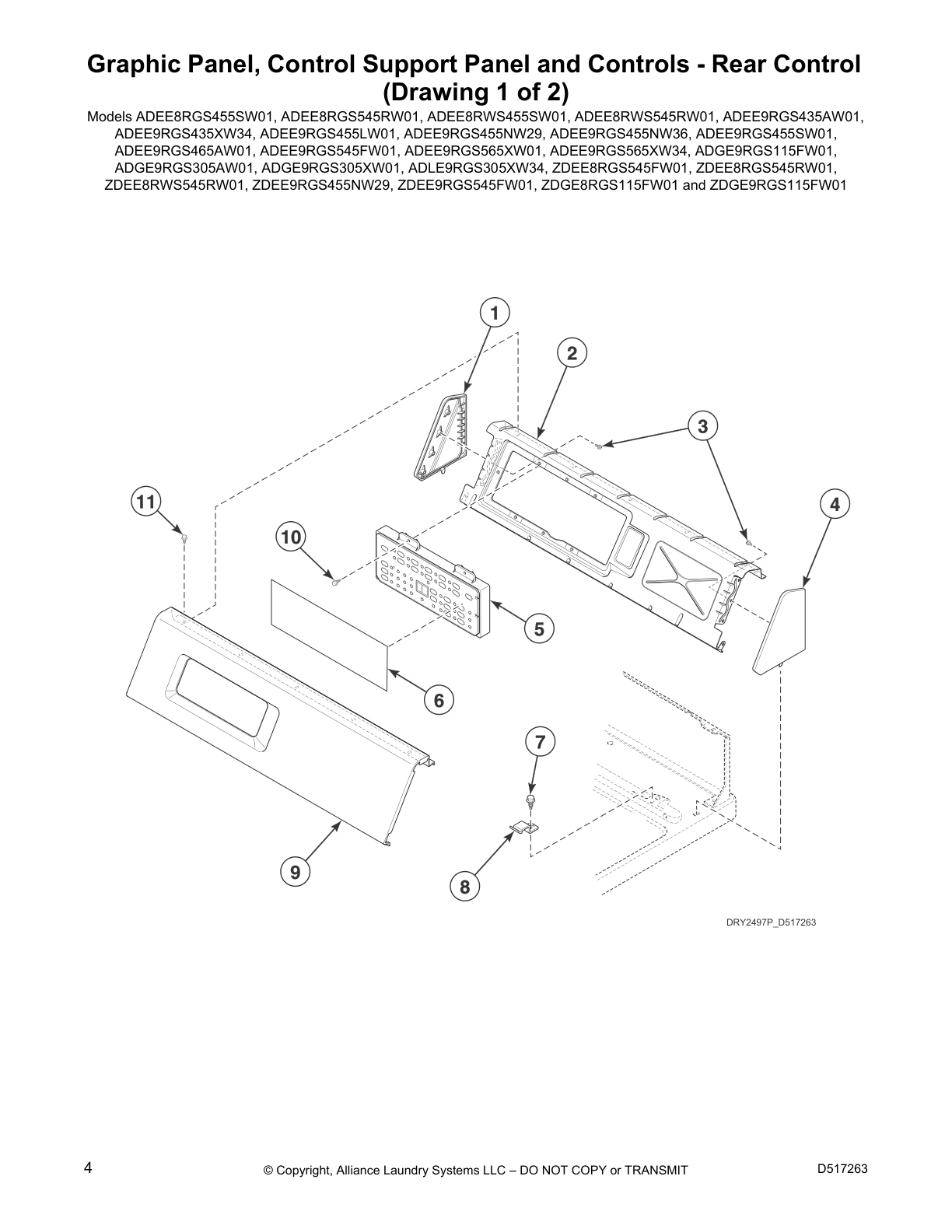 Graphic Panel, Control Support Panel and Controls - Rear Control 
(Drawing 1 of 2)