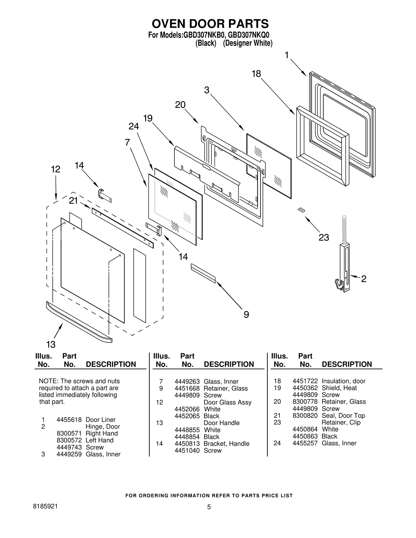 OVEN DOOR PARTS